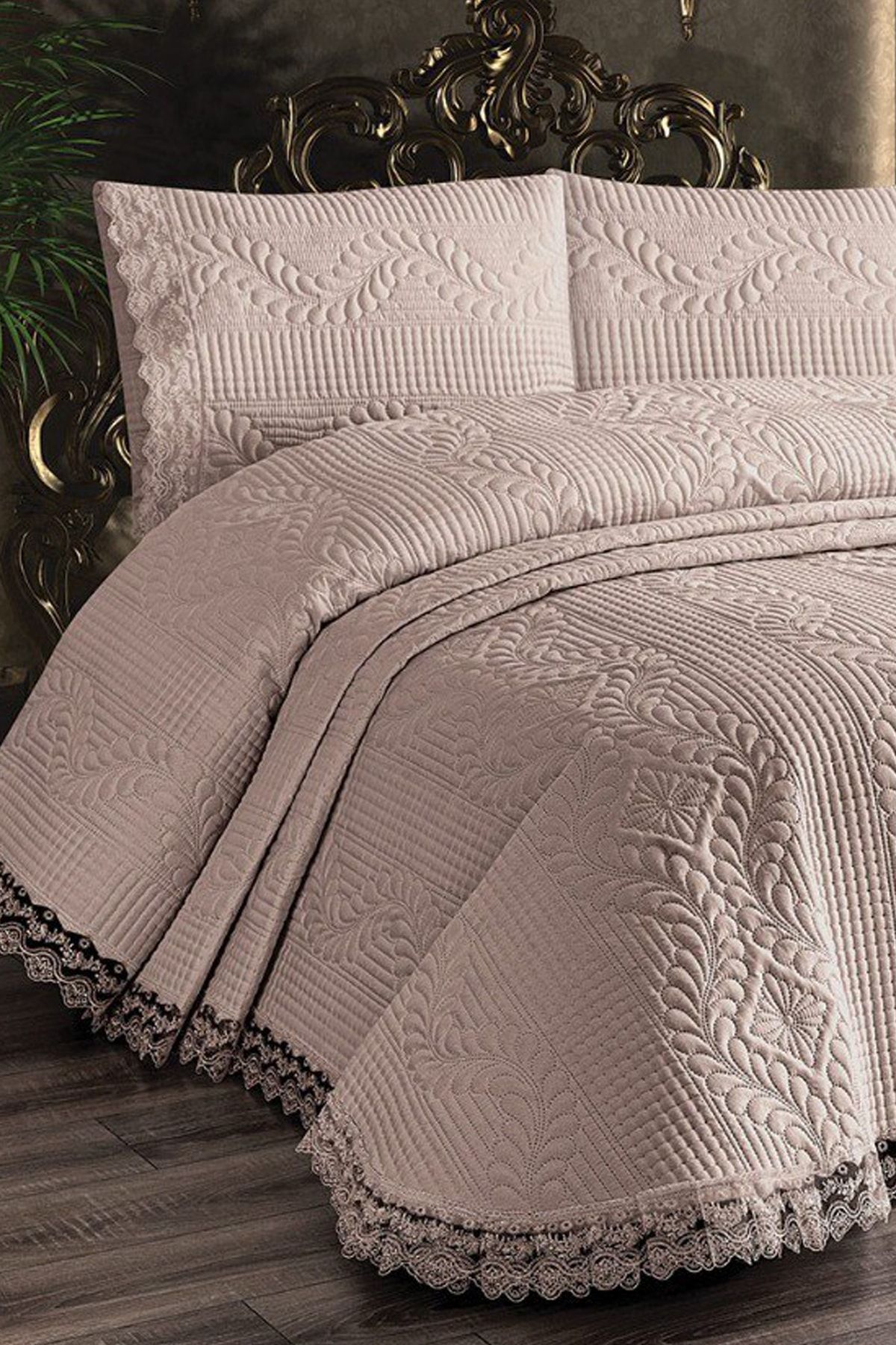 Çt Çeyizci Tekstil Bade Çift Kişilik Yatak Örtüsü, Yatak Takımı - Kapuçino (BEDDİNG SET)