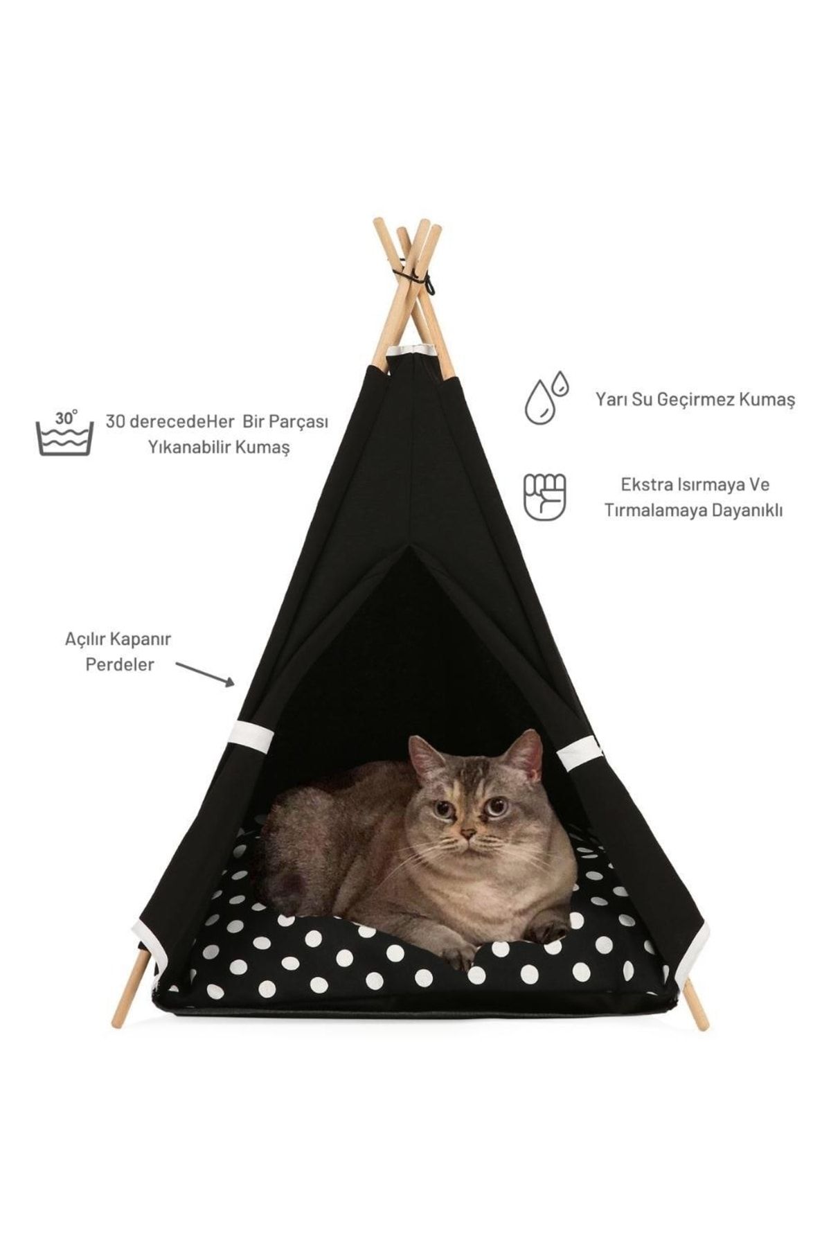 Teepee House 50-50 cm Yataklı Kedi Çadırı