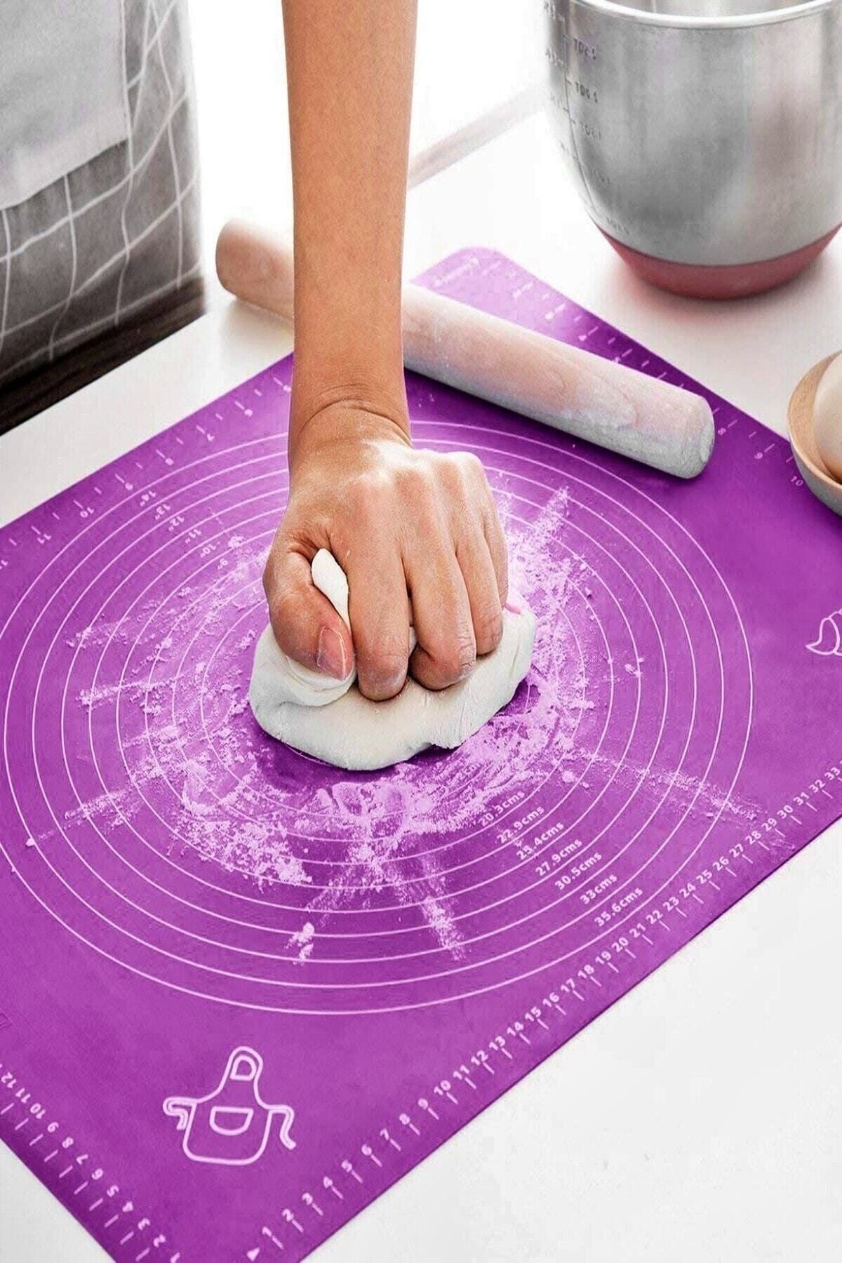 Tilbe Home Silikon Hamur Açma Matı Mor 50x40 Cm Ölçekli Isıya Dayanıklı Mutfak Pasta Fırın Altlığı Mat