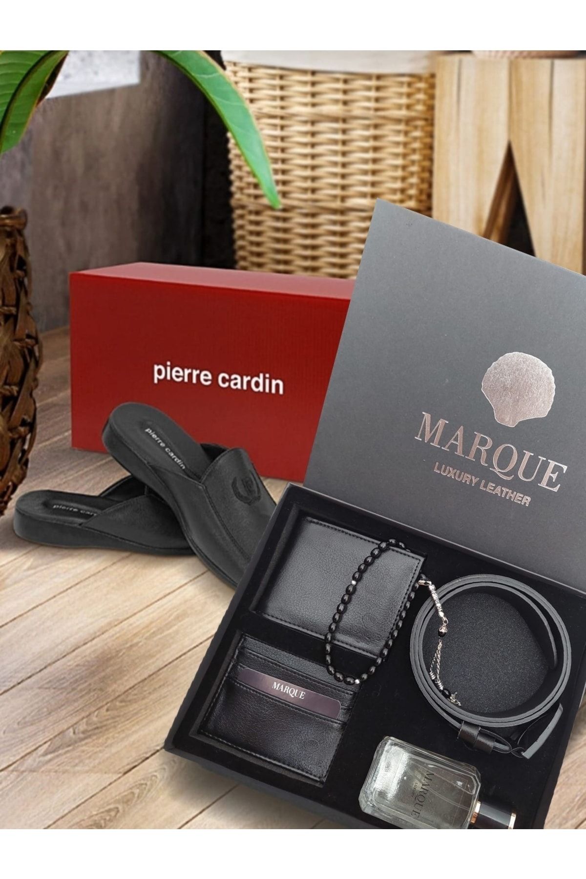Pierre Cardin Erkek Terlik Ve Marque Sosyethepazarı Çeyizlik Düğün Cüzdan Kemer Parfüm Aksesuar Set