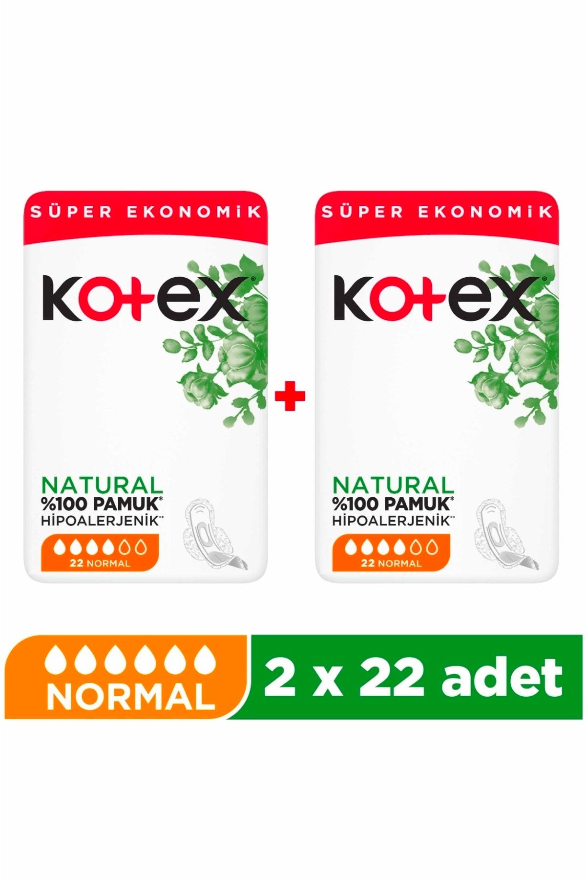 Kotex Natural Quadro 22'li Normal - 2'li Paket