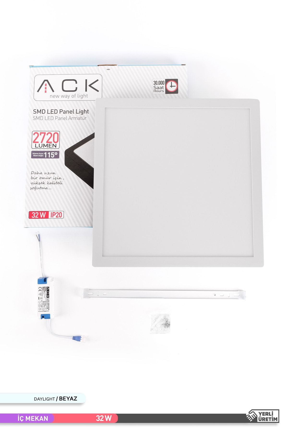 Ack 32W Sıva Üstü Kare Led Panel Armatür - 6500K Beyaz Işık