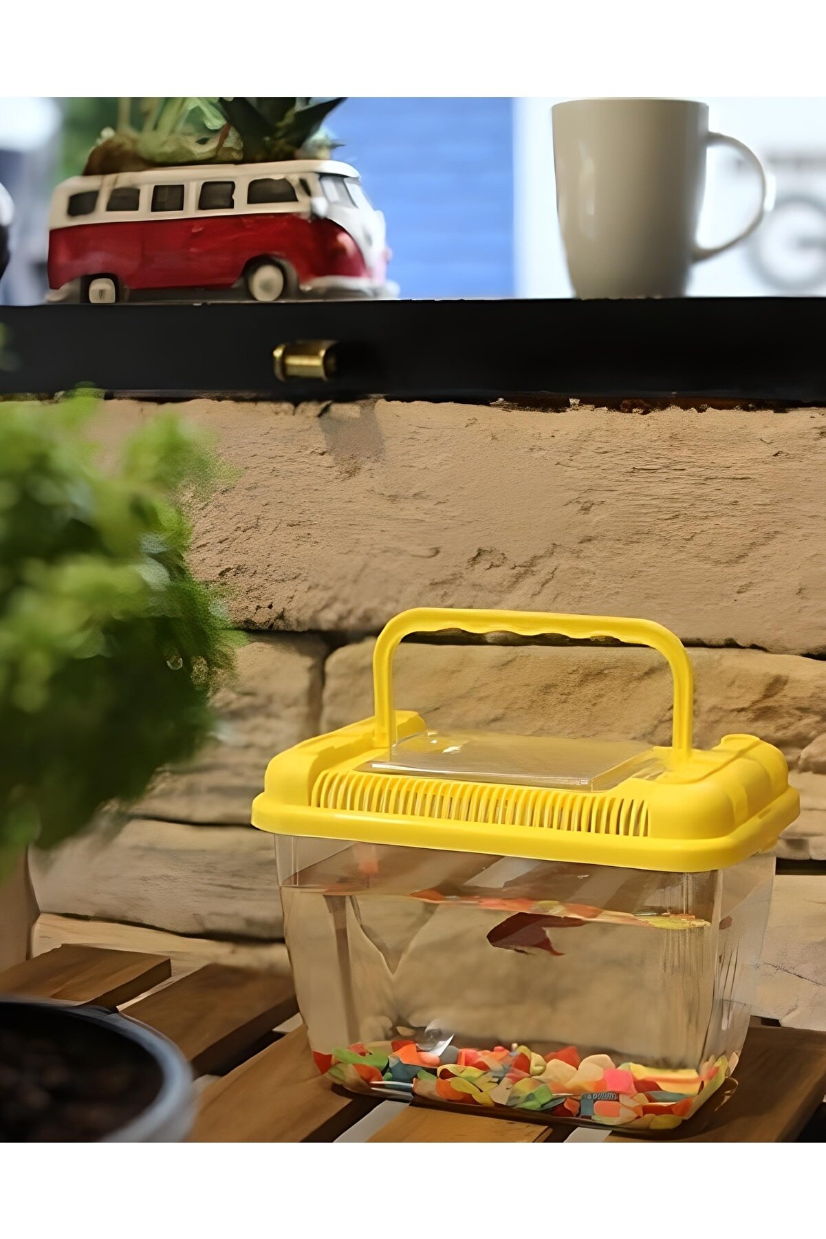 KANARYAPET Türkiye'de Tek Taşınabilir Akvaryum Sarı 1,6 Litre Orjinal Plastik Şeffaf Ev Ofis Kullanıma Uygun