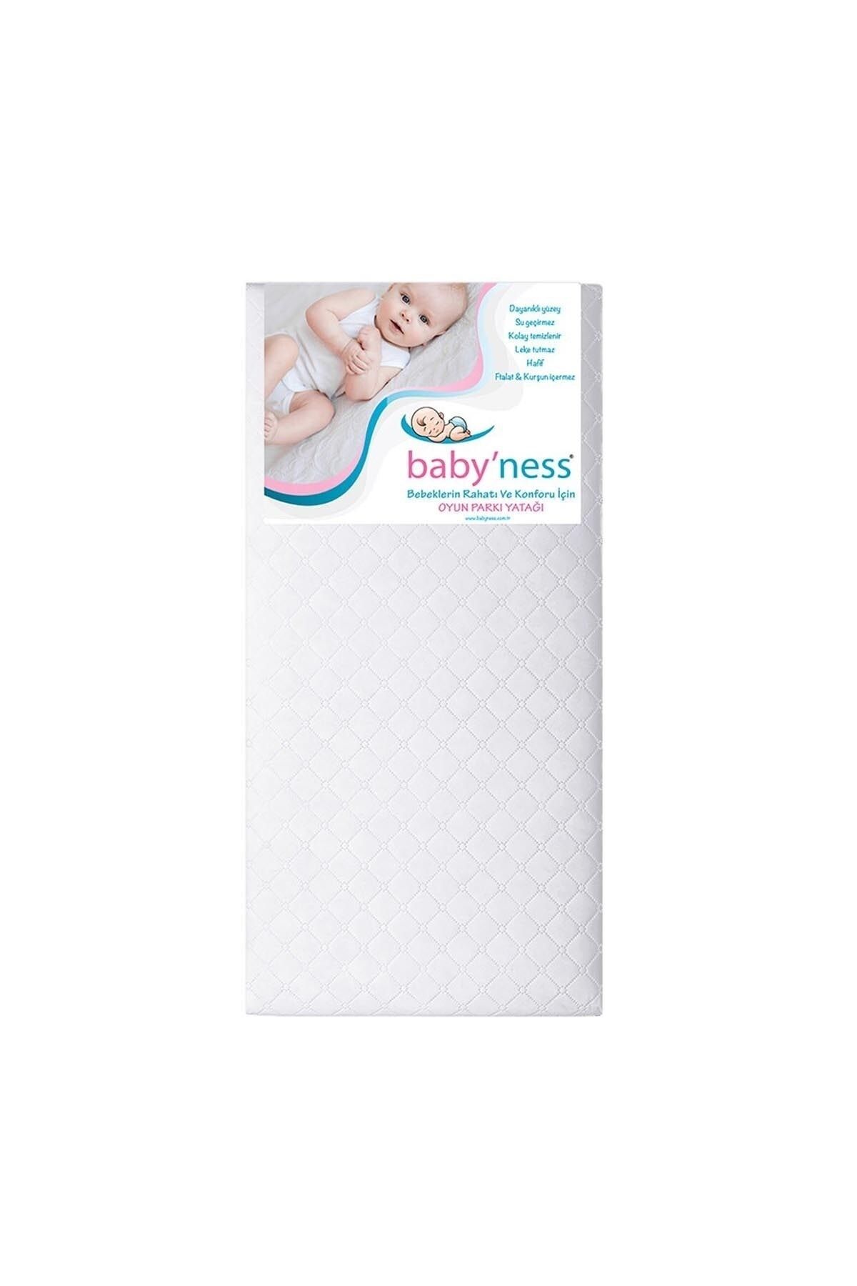 Baby'ness Oyun Parkı Yatağı 70x110 Cm Bebek Beşik Döşek Sıvı Geçirmez Leke Tutmaz Beyaz