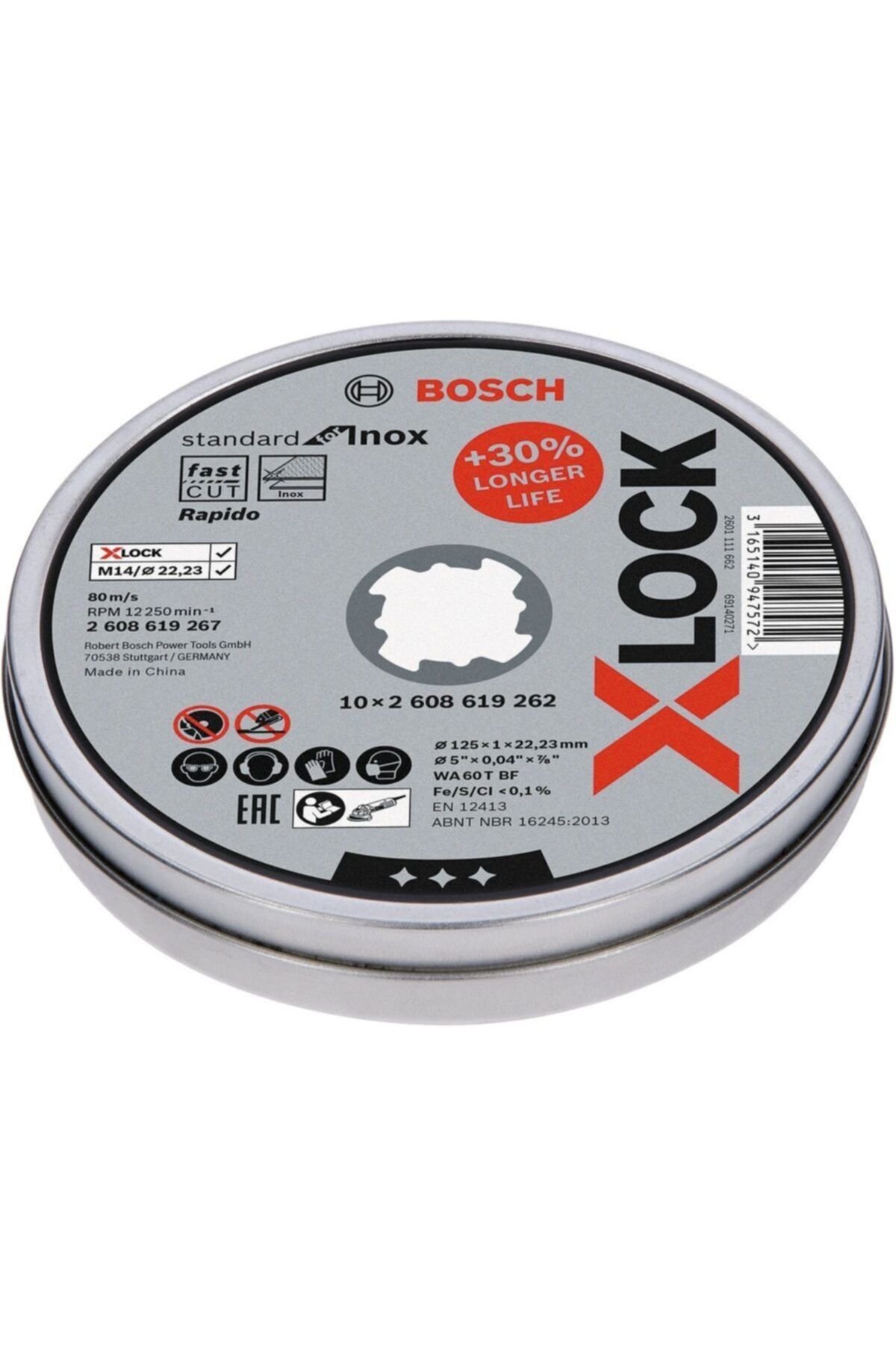 Bosch - X-lock - 125*1,0mm Standard Seri Düz Inox (paslanmaz Çelik) Kesme Diski (taş) - Rapido 10'lu