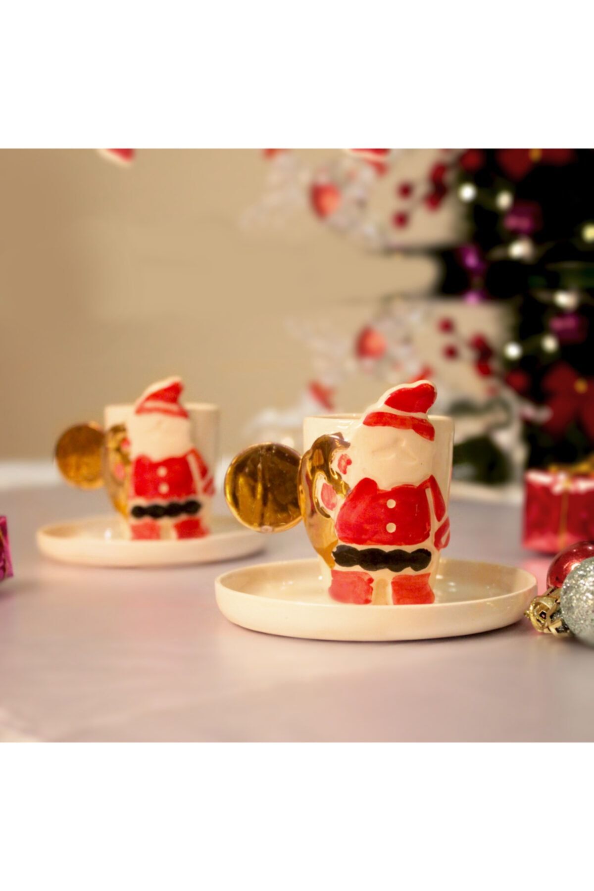 ADAMODART Noel Baba Gold Tasarım Seramik Kahve Fincanı 2�li Fiyatı