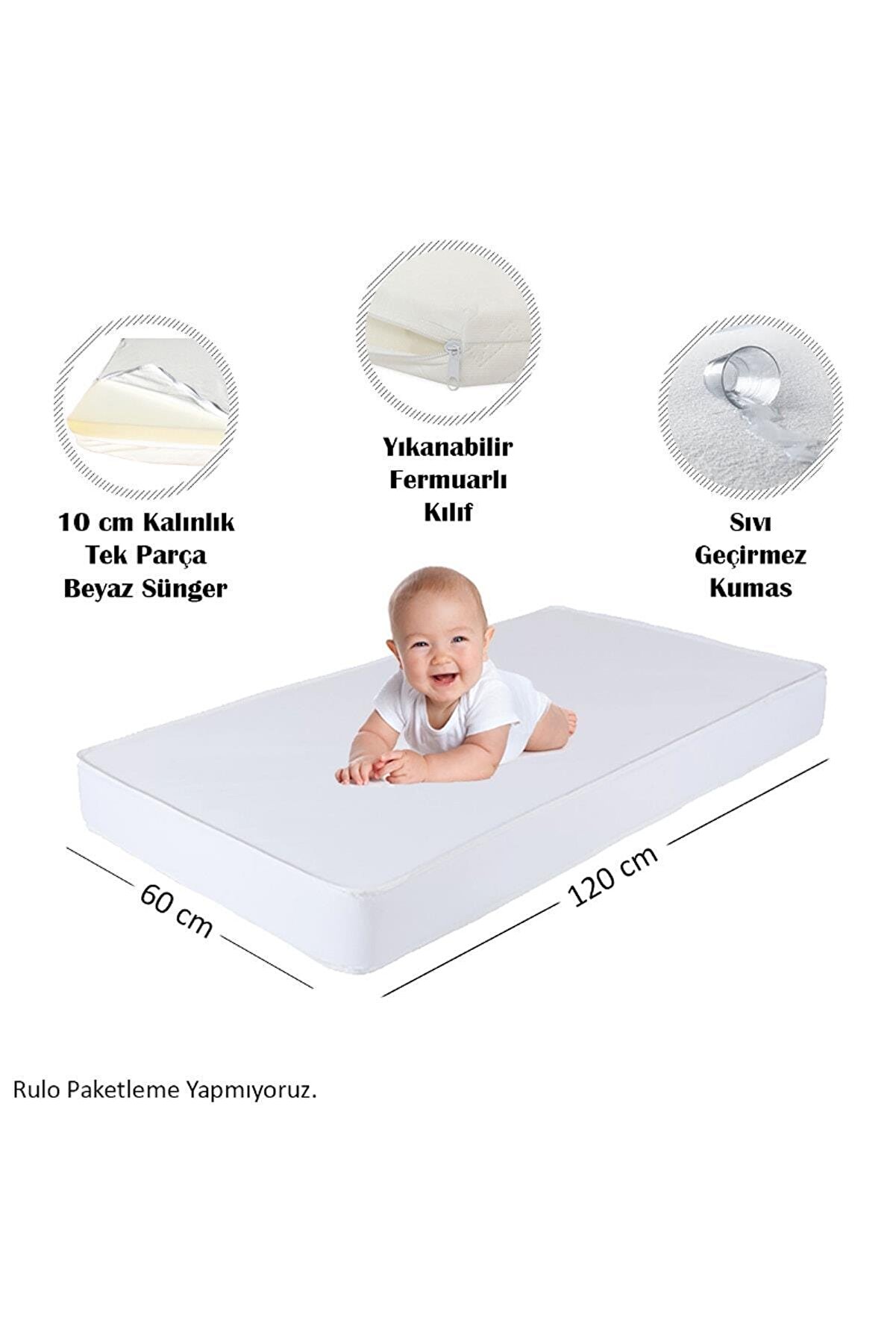 Niron Yatak Sıvı Geçirmez Bebek Yatağı - 60x120 Cm Yıkanabilir Kılıflı Yatak