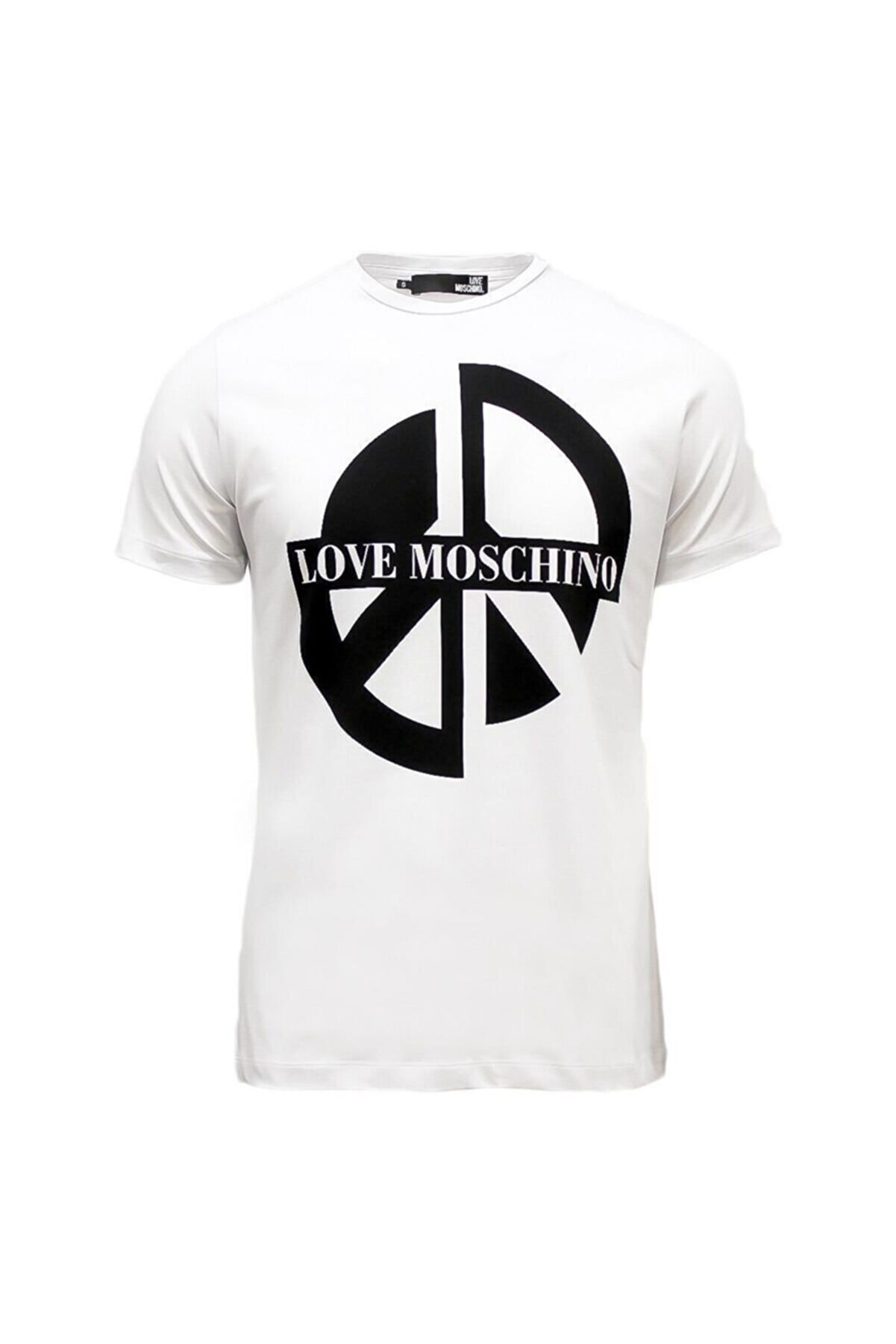 Moschino Erkek Bisiklet Yaka Logo Baskılı Slim Beyaz T-shirt