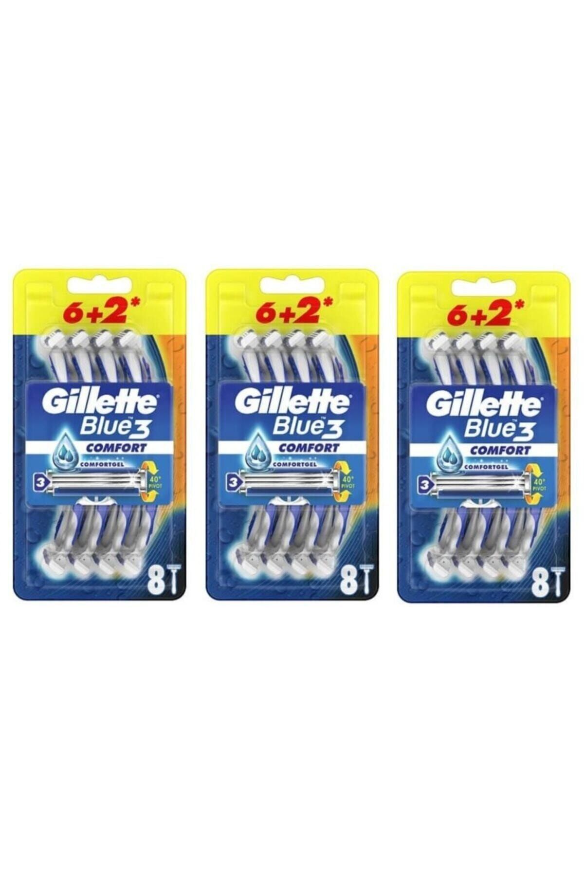 Gillette Blue3 Comfort Kullan-at Tıraş Bıçağı 8'li X 3 Paket
