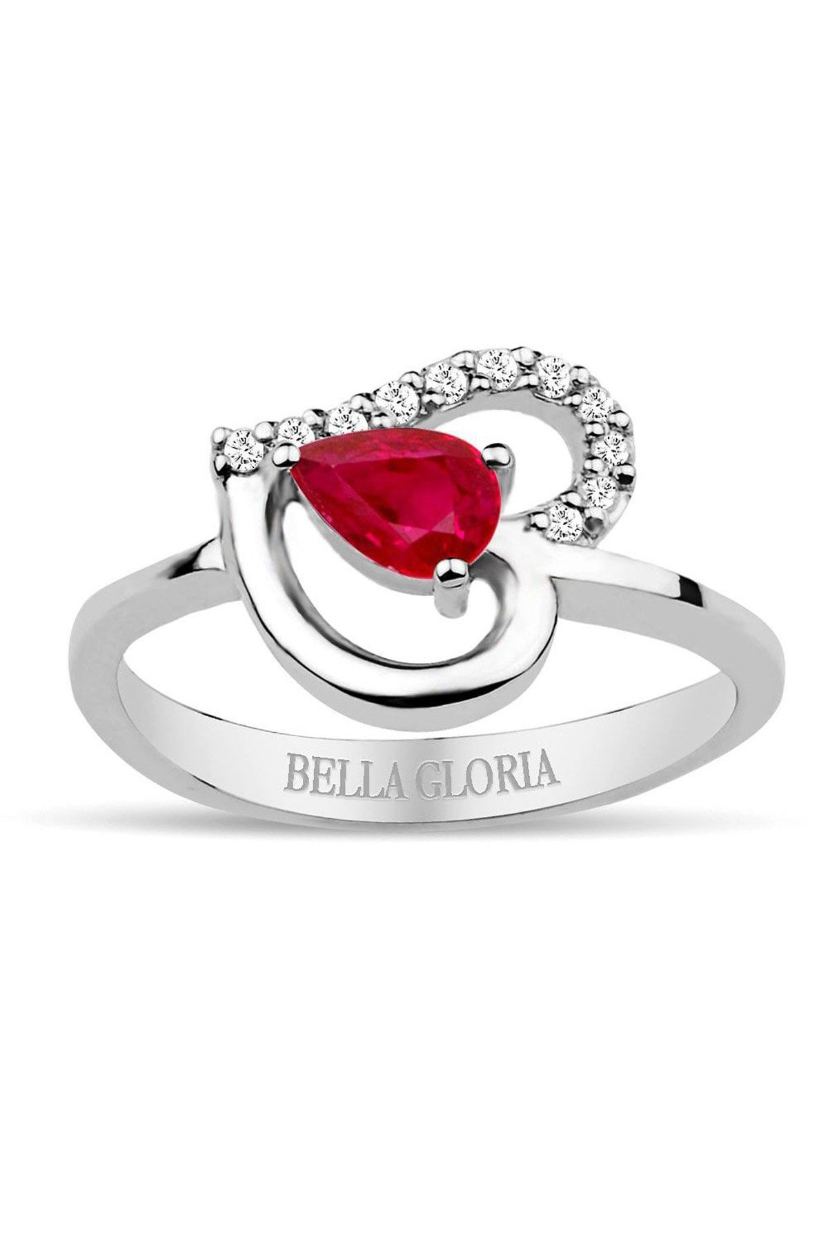 Bella Gloria Pırlanta Kırmızı Kuartz Kalp Yüzük (GPY0008)