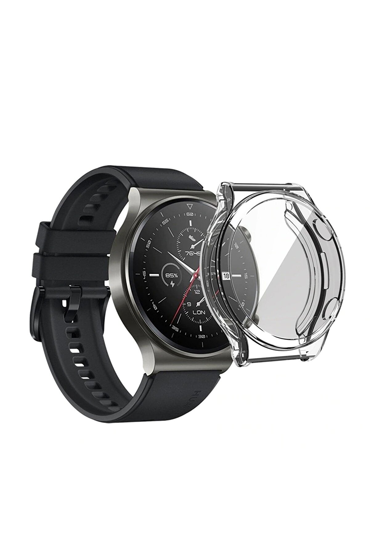 Microcase Huawei Watch Gt2 Pro 46mm Önü Kapalı Tasarım Silikon Kılıf - Şeffaf