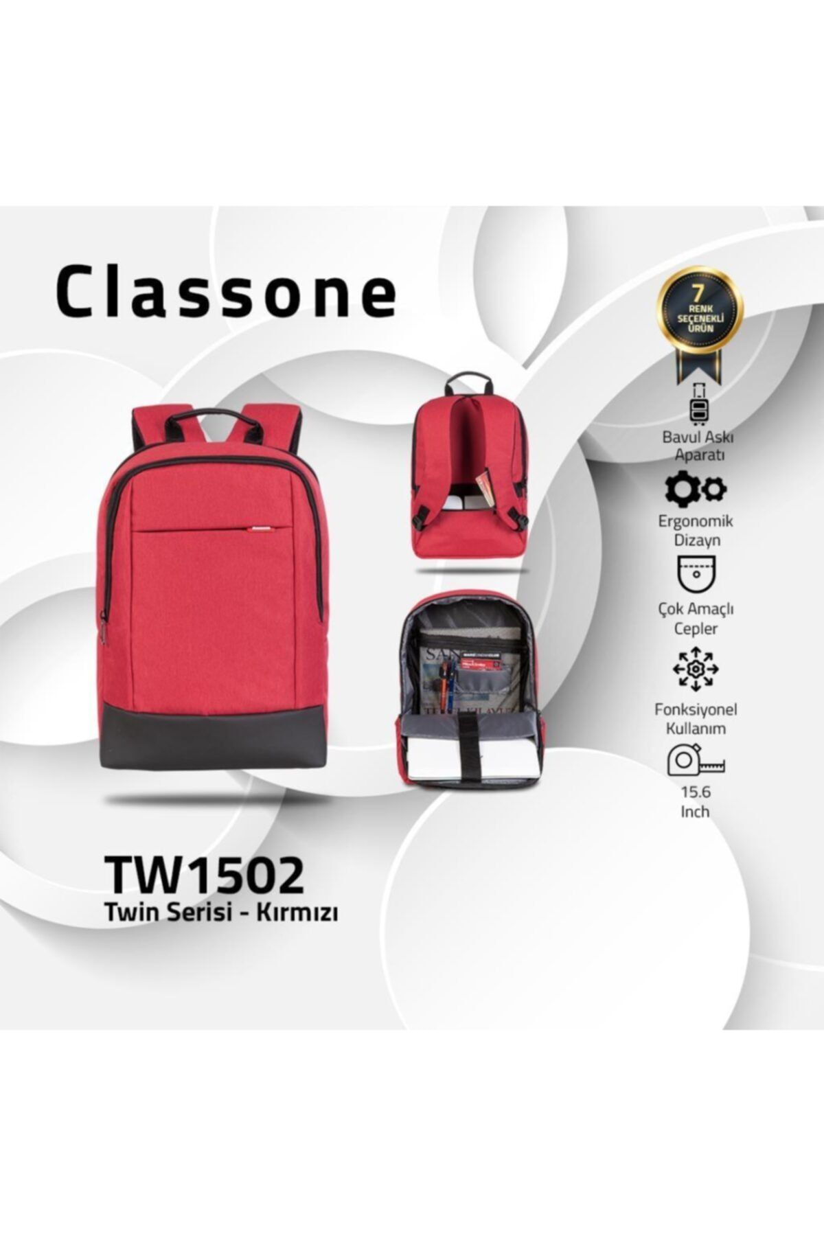 Classone Bp-tw1502 Twincolor 15.6" N.çantası-kırmızı