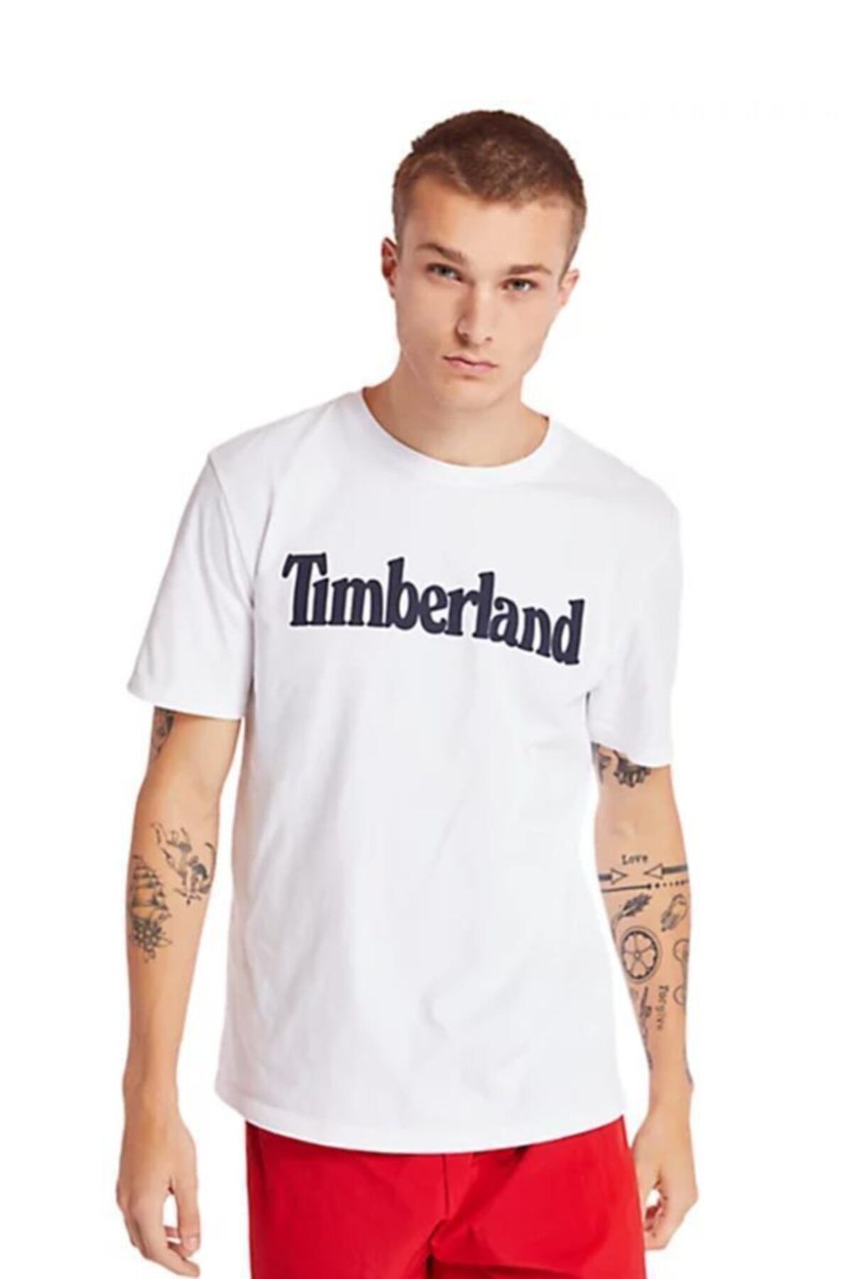 Timberland Ss Kennebec River Brand Linear Erkek T-shirt Beyaz