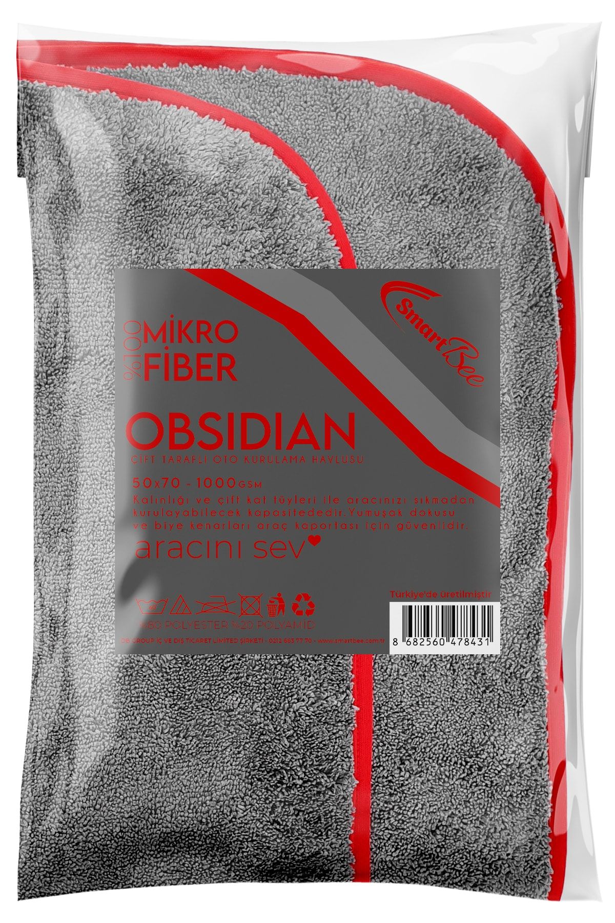SmartBee Obsidian Mikrofiber Gri Oto Kurulama Havlusu 50×70 1000gsm