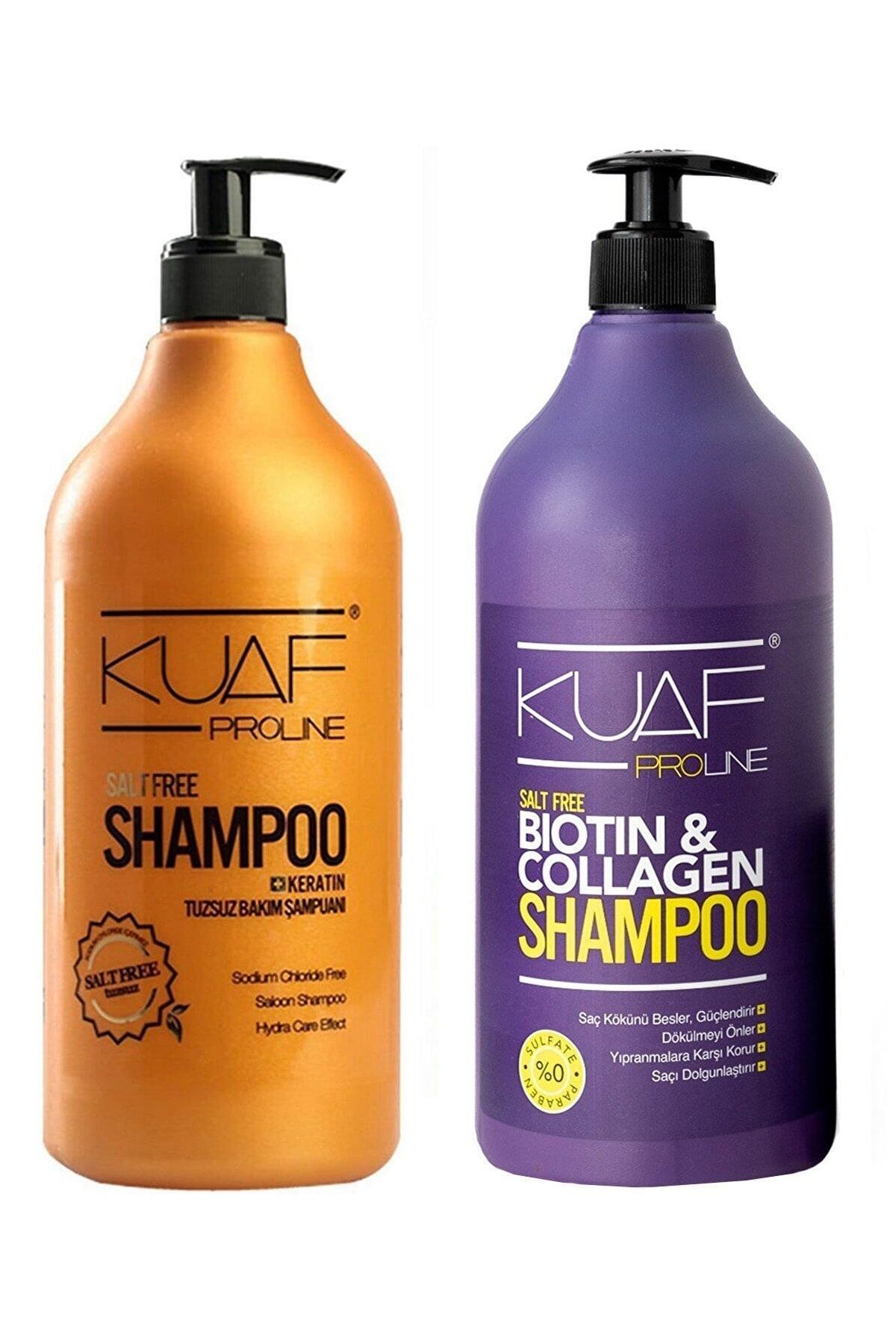 Kuaf Tuzsuz Keratin Bakım Şampuan 1 L + Sülfatsız Biotin&kolajen Dolgunlaştırıcı Şampuan 1 L