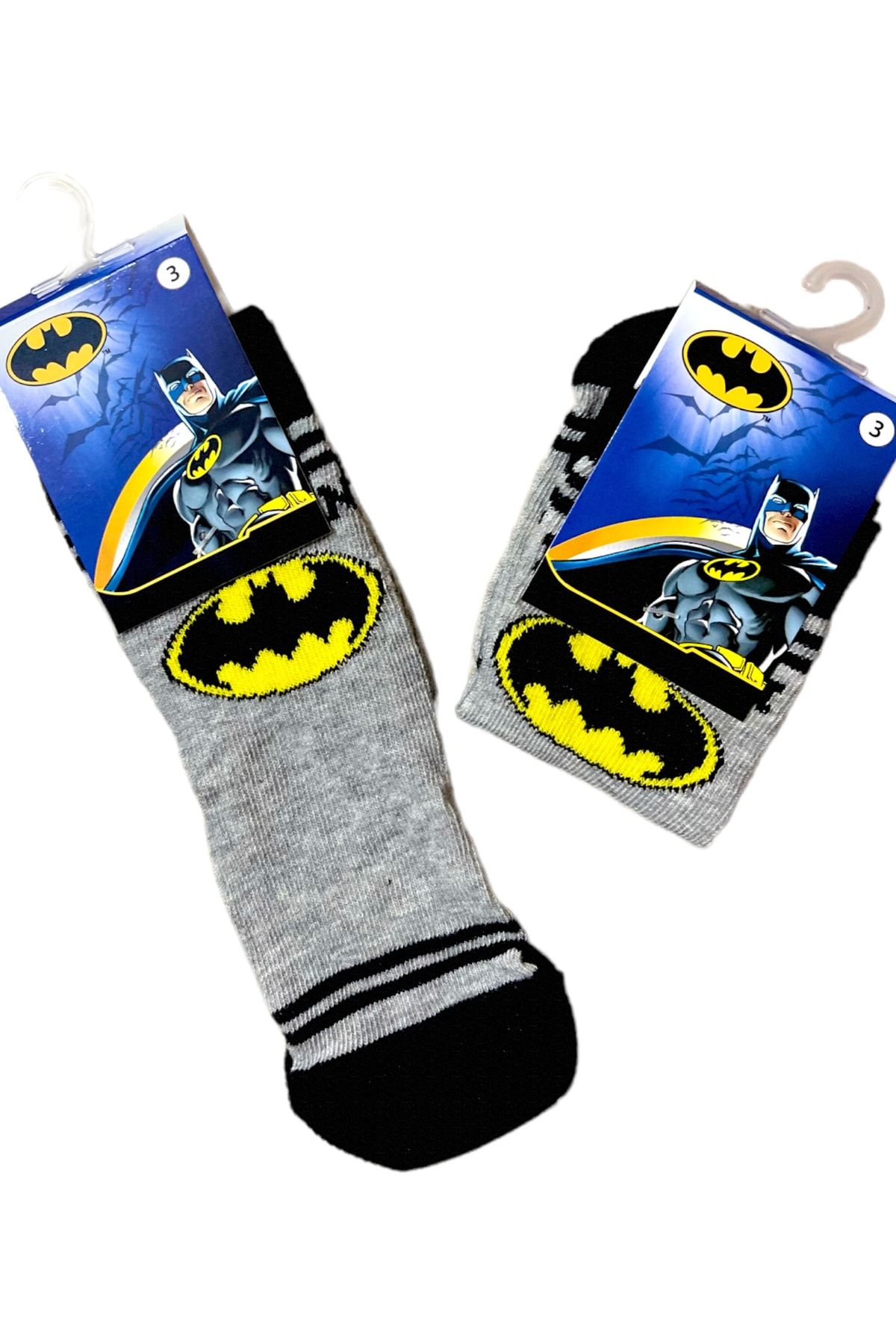 Lolliboomkids Erkek Bebek Çocuk Batman Desen Nakış Detaylı Pamuklu Bebe Soket Çorap Tek Adet 3/4 Yaş 24 Numara