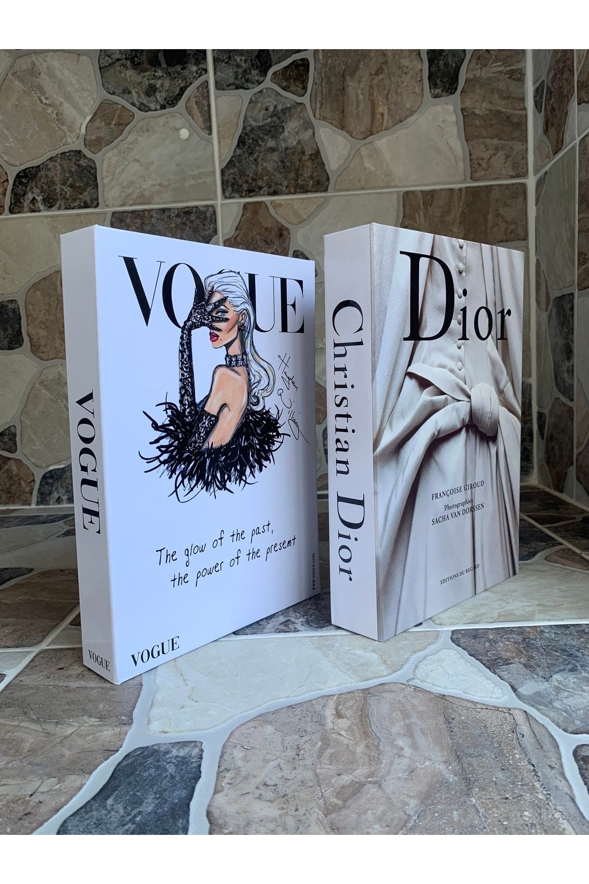 Azra hediyelik eşya ve tekstil ürünler 2 Li Vogue+dior Yazılı Dekoratif Kitap Kutu