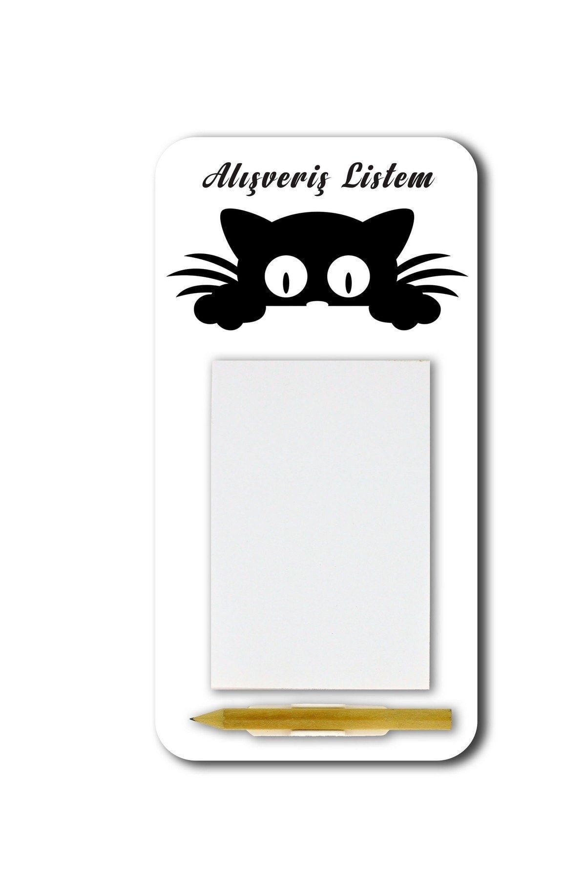 WuW Alışveriş Listem Yazılı Meraklı Kedili Magnetli Kalemli Notluk Buzdolabı Magneti
