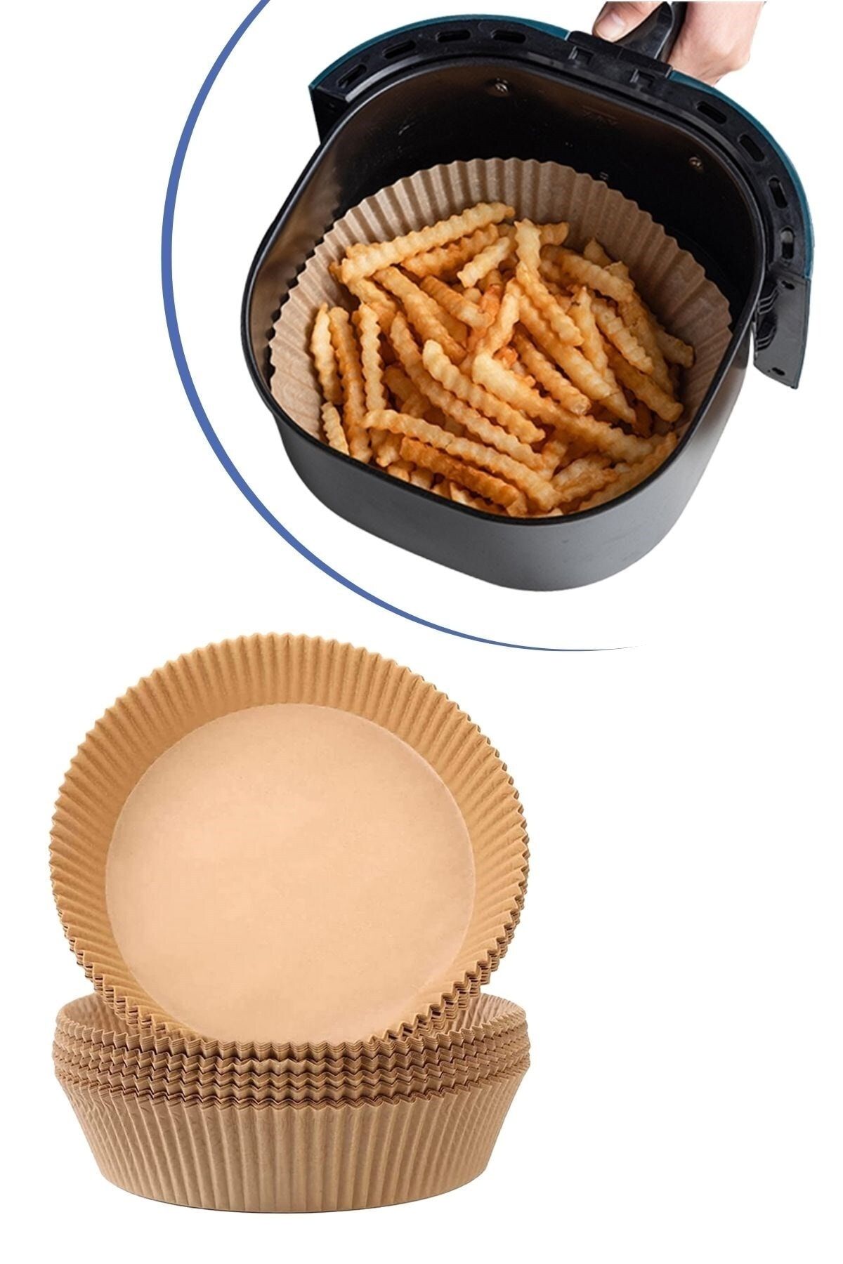 Buffer ® 100 Adet Air Fryer Pişirme Kağıdı Tek Kullanımlık Yağ Geçirmez Kağıt Yuvarlak Tabak Model