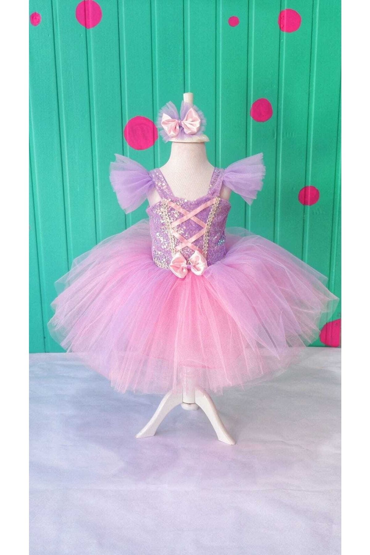 Pano Kids Patiska Nostalji Rapunzel Elbisesi Kısa Model
