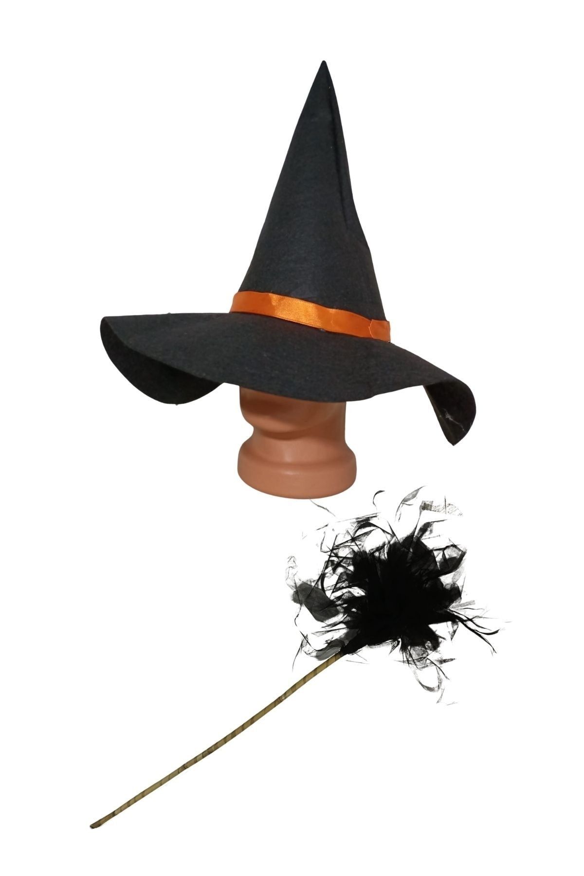 Partini Seç Halloween Cadı Süpürgesi Ve Siyah Keçe Cadı Şapkası, Kostüm Partisi Cadı