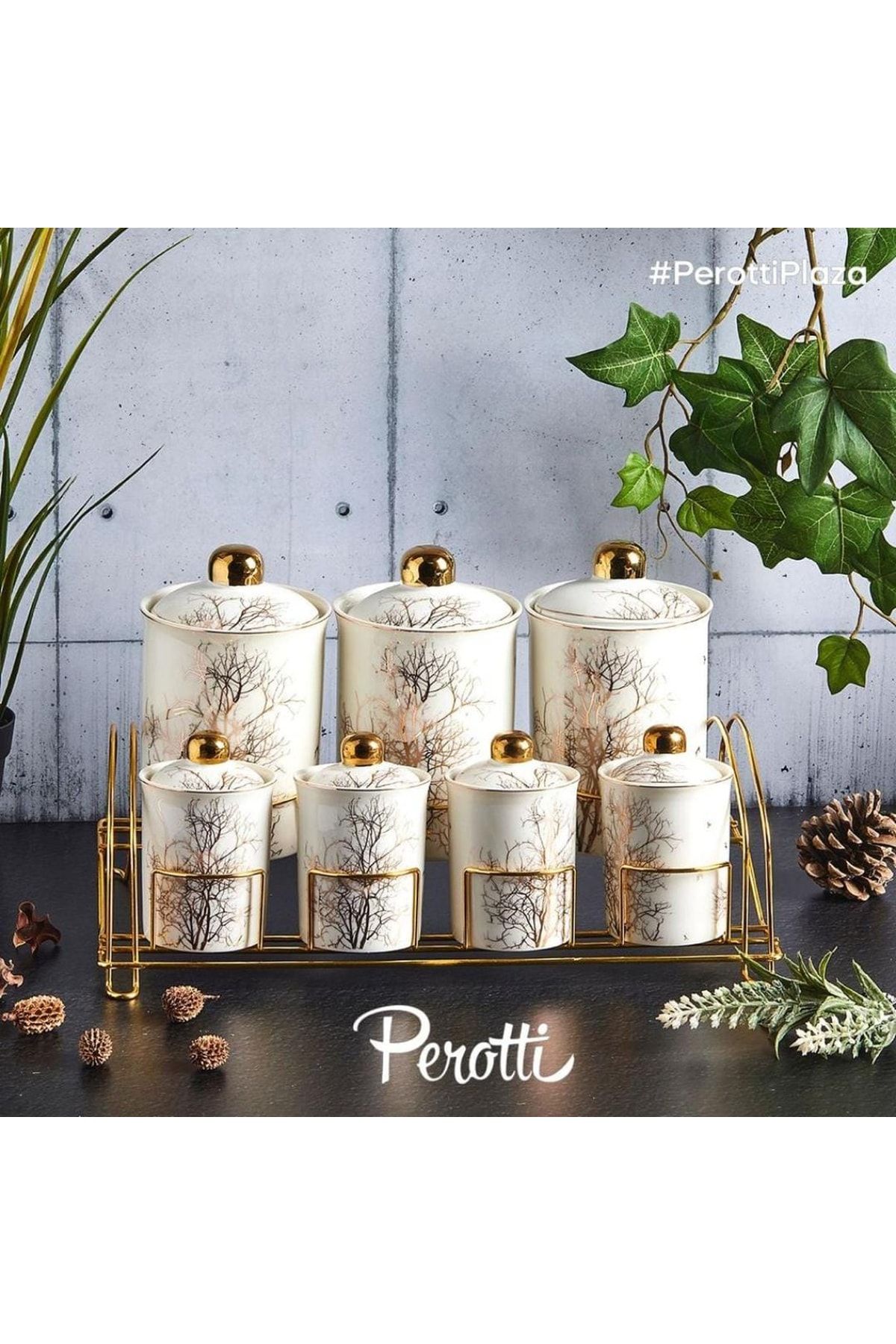 Perotti Hayat Ağacı Lüks Porselen 8li Baharatlık/baharat Takımı