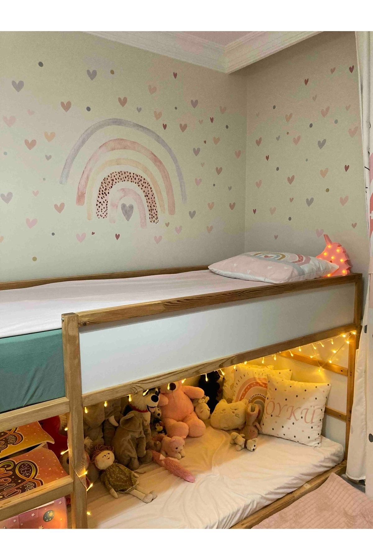 ENGINPRINT Pastel Gökkuşağı Ve 100 Kalp Çocuk Odası Duvar Sticker Seti