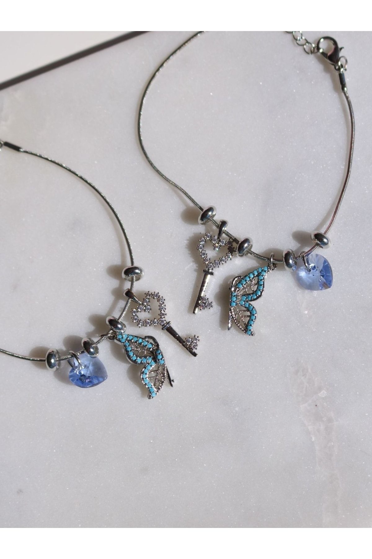 Reorah Collection Arkadaş Bilekliği Mıknatıslı Kelebek-gümüş Kaplama-mavi