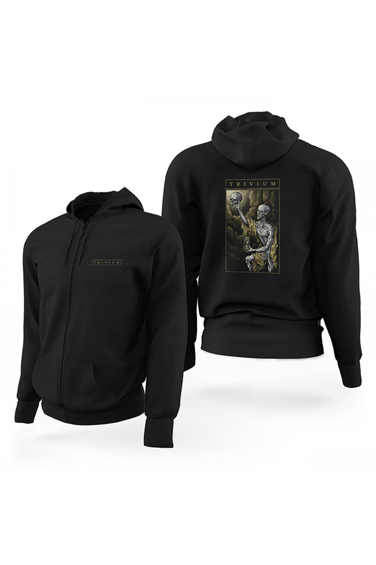 Z zepplin Trivium Skull Siyah Fermuarlı Limited Edition Kapşonlu Sweatshirt