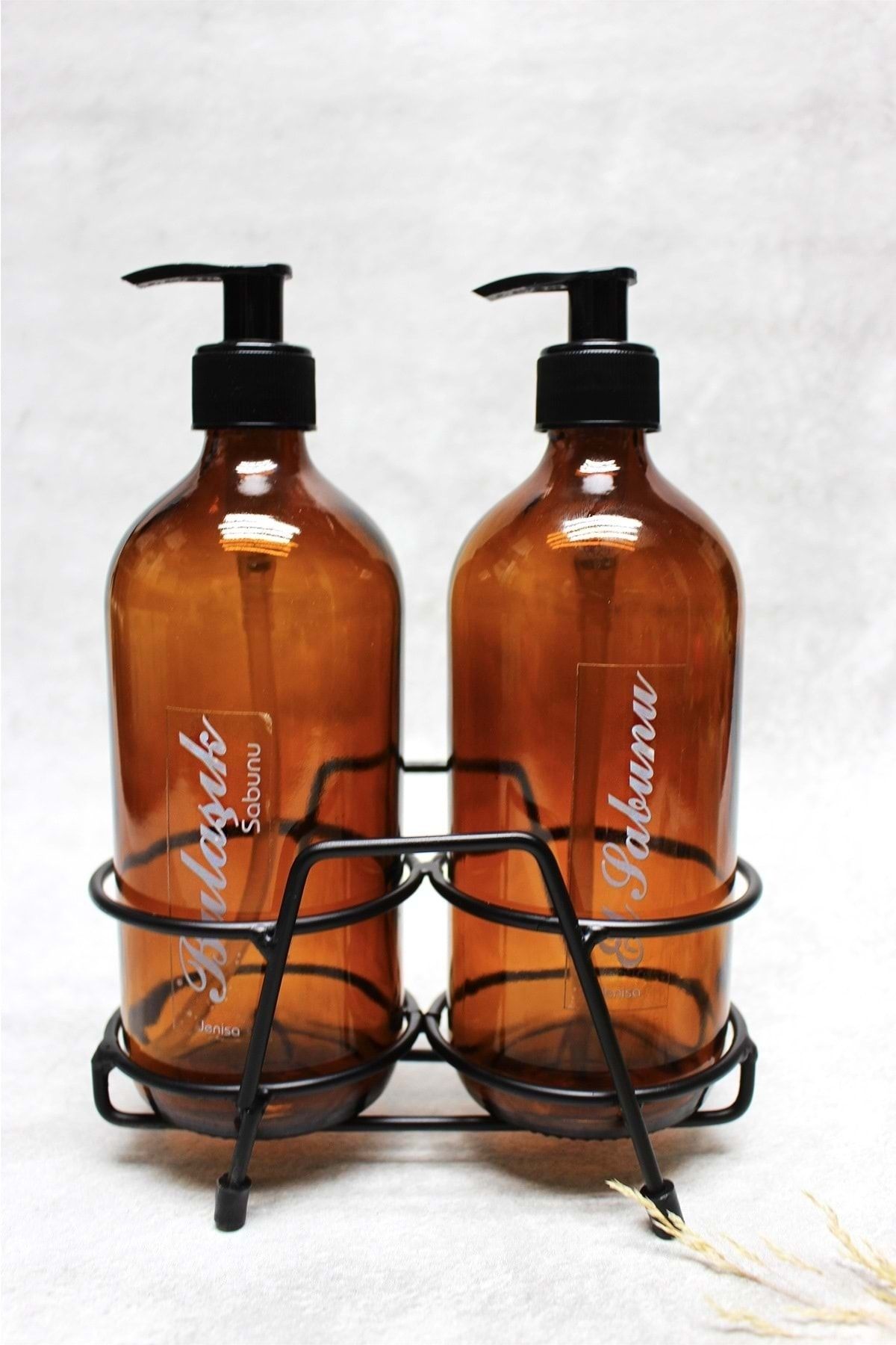 Jenisa Amber 500 Ml Şişe Sıvı Sabun Pompalı Siyah Standlı El Sabunluk Bulaşık Sabunluk Etiketli
