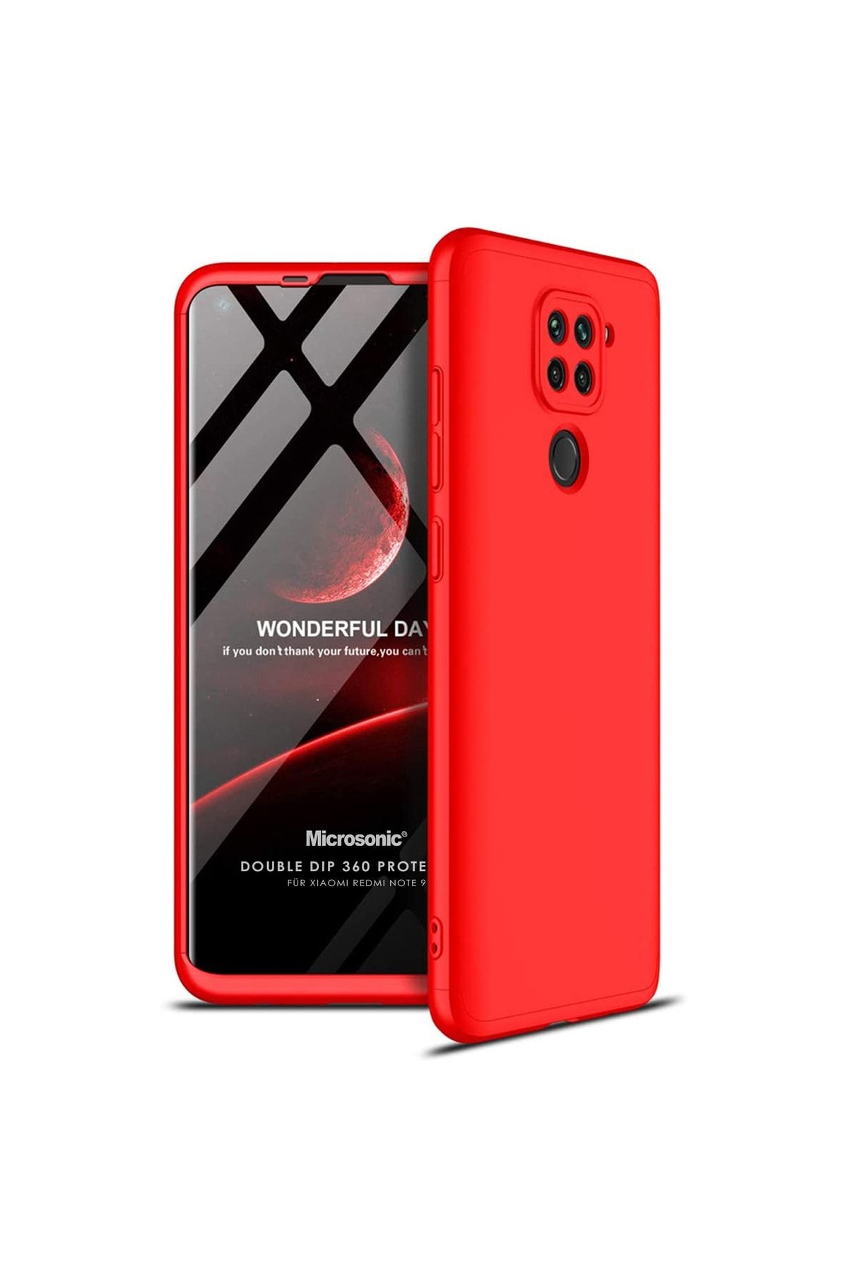 Microsonic Redmi Note 9 Kılıf Double Dip 360 Protective Kırmızı