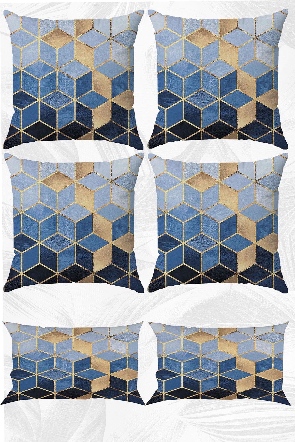 stellahomes Mavi Mozaik Çift Tarafı Baskılı 43x43 Ve 30x50 Kırlent Yastık Kılıfı 6'lı Set