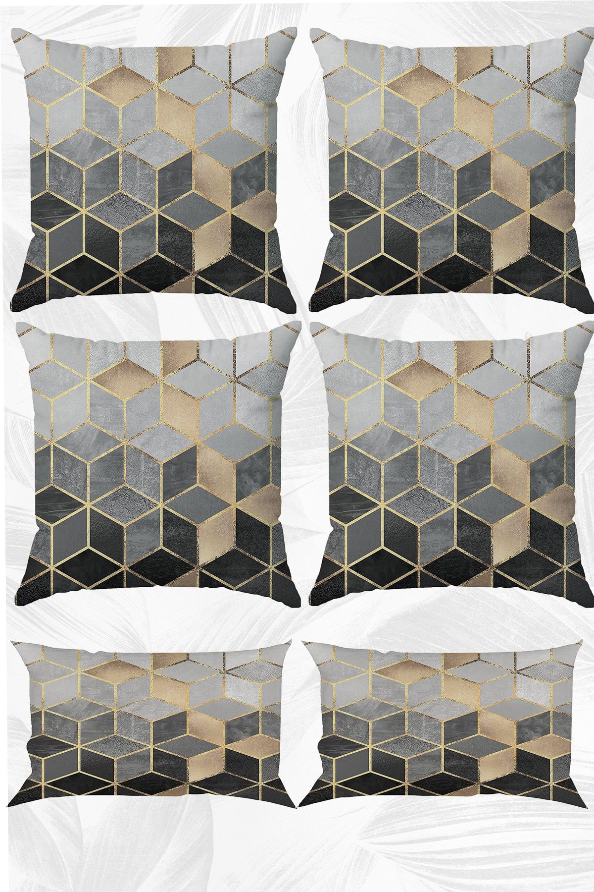 stellahomes Gri Mozaik Çift Tarafı Baskılı 43x43 Ve 30x50 Kırlent Yastık Kılıfı 6'lı Set