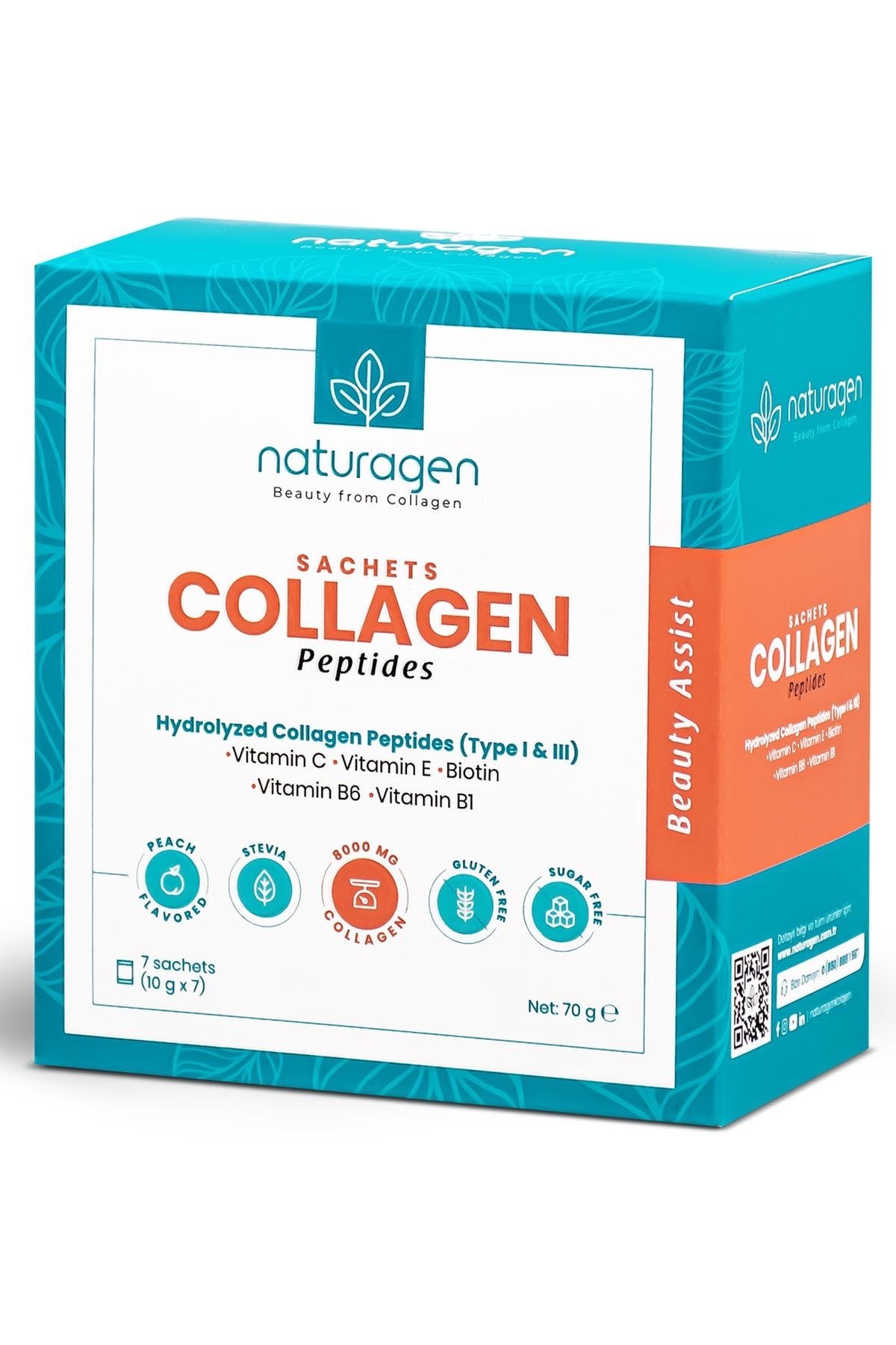 Naturagen Collagen Beauty 7'li Saşe Şeftali Aromalı Tip 1 & Tip 3 - 8.000 Mg Hidrolize Toz Kolajen