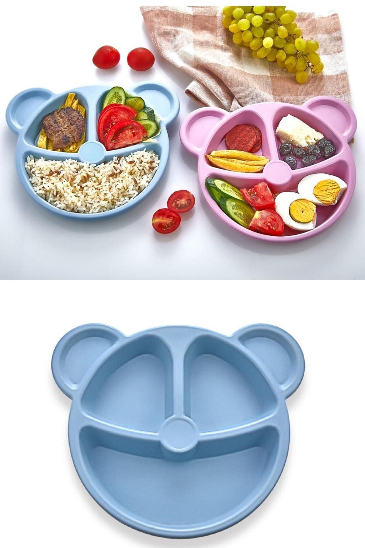 VİGENTİNO Ayıcık Şekilli Mama Ve Yemek Tabağı - Çocuk Yemek Tabağı - Figürlü Çocuk Tabağı - Mavi Renk 20cm