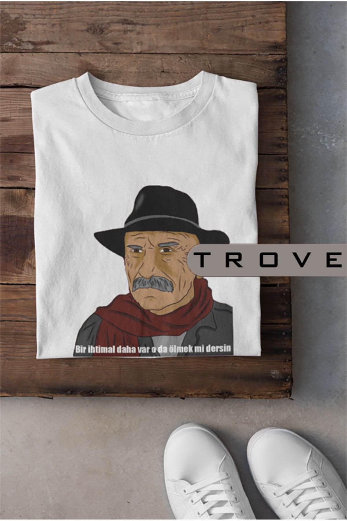 TROVE Unısex Kadın Erkek Ramiz Dayı Bir Ihtimal Daha Var %100 Pamuk Baskılı Siyah Beyaz T-shirt