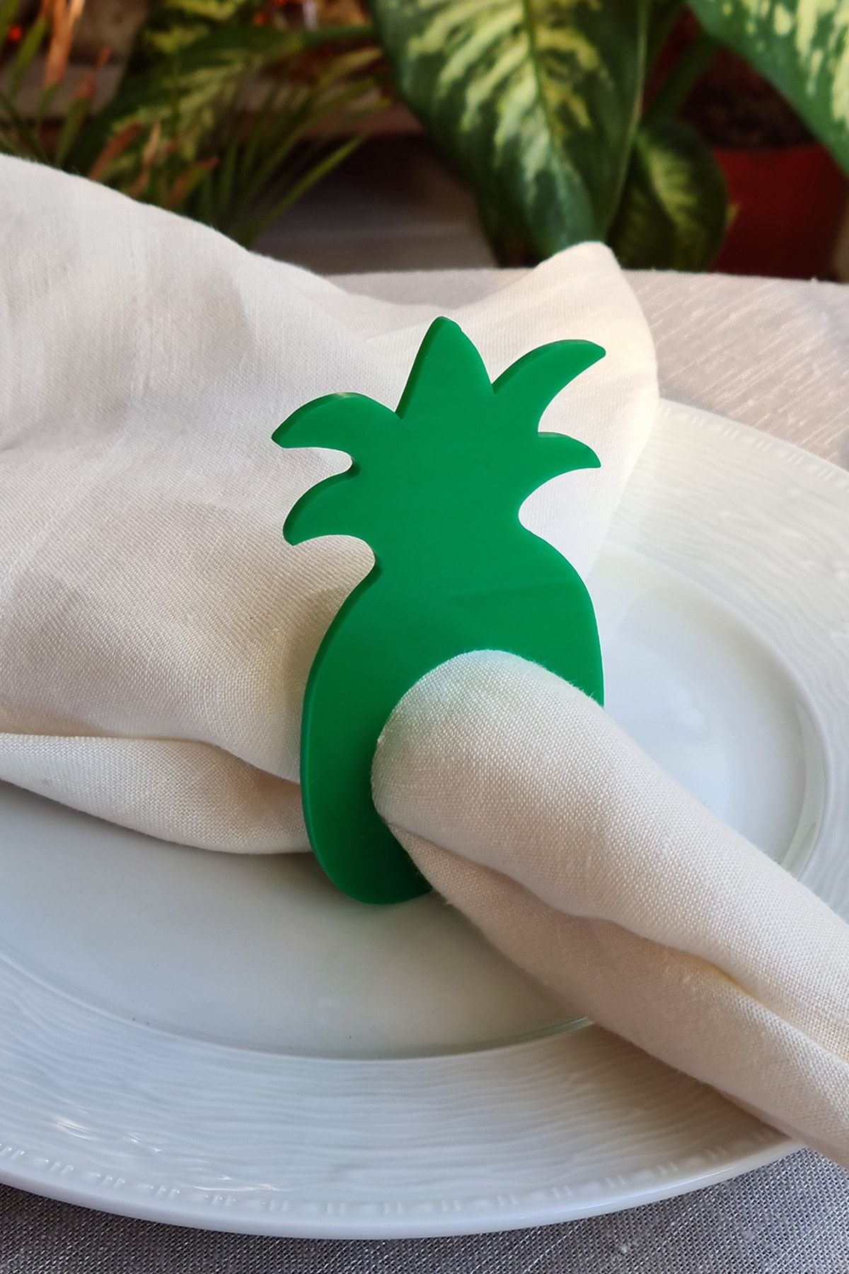 Story Ananas 6’lı Yeşil Renk Akrilik Peçete Halkası Peçete Yüzüğü