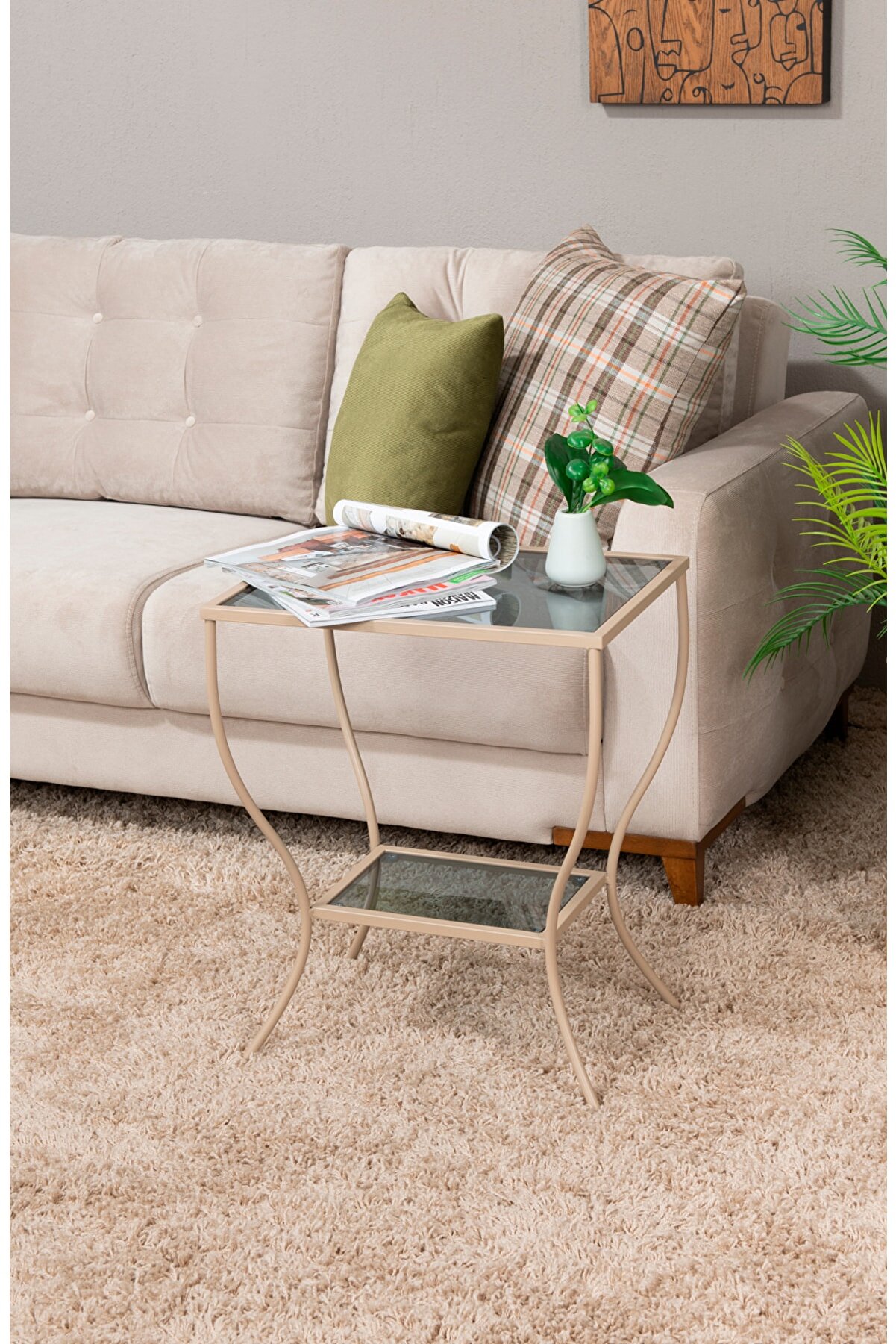 tino furniture Floransa Yan Sehpa Füme Camlı Metal Komodin Fiyatı