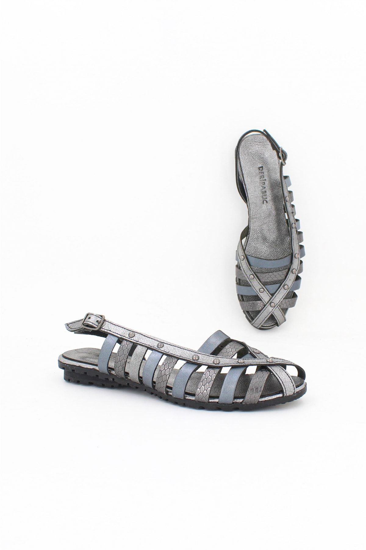 Deripabuc Hakiki Deri Çelik Karma Kadın Deri Sandalet Dp11-6203