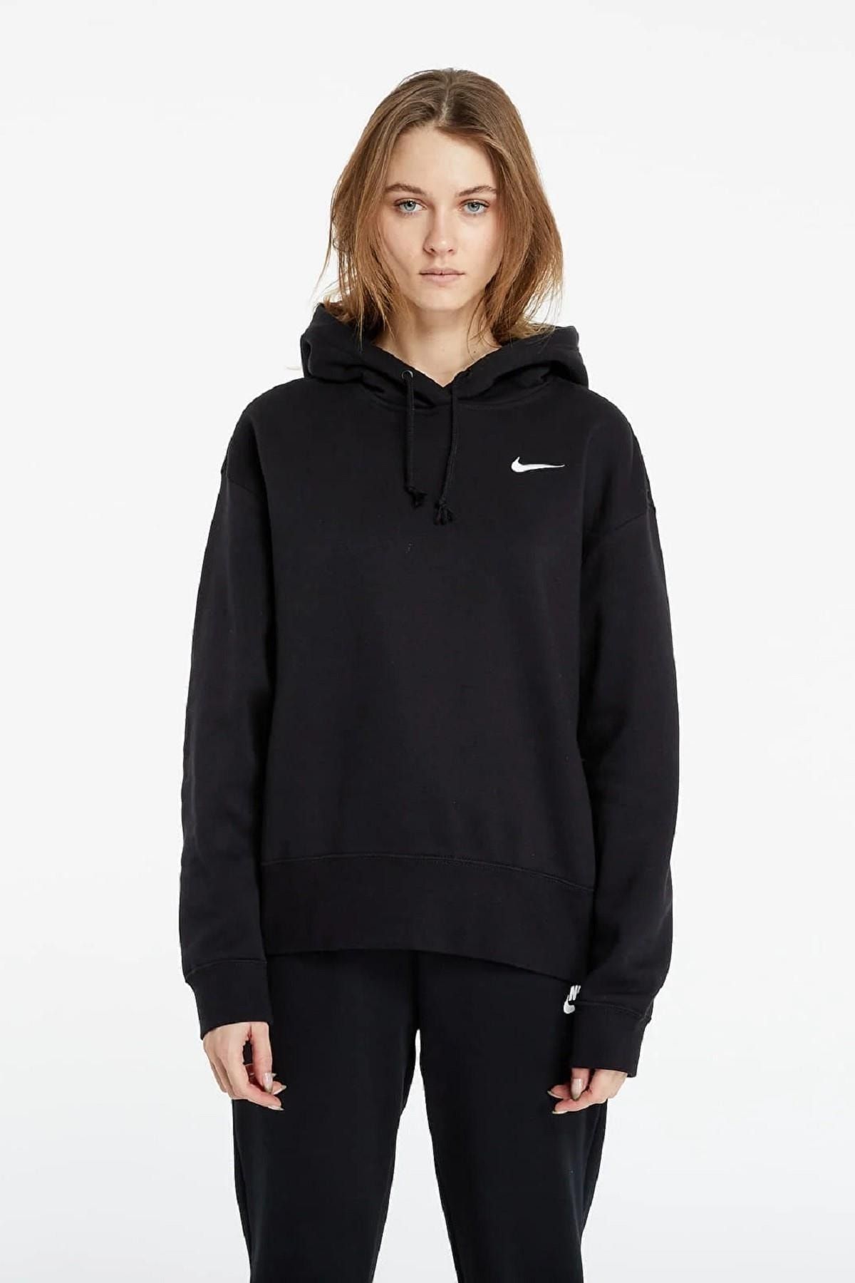 Nike Sportswear Fleece Hoodie Oversized Fit Kapüşonlu Siyah Sweatshirt
