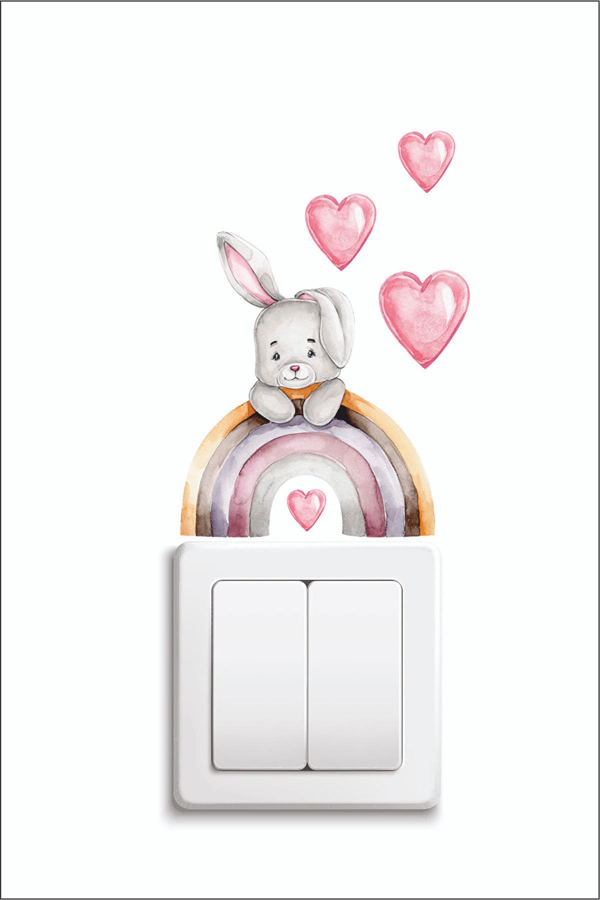efekt reklam Çocuk Bebek Odası Gökkuşağı Üstünde Tavşan Dekoratif Priz Kenar Duvar Süsü Yapışkanlı Sticker