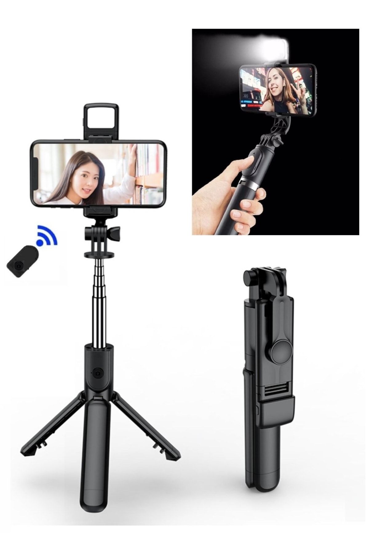 EN SİGA Led Işıklı Selfie Çubuğu Bluetooth Kumandalı Kablosuz Tripot Selfie Monopod Selfie Stick
