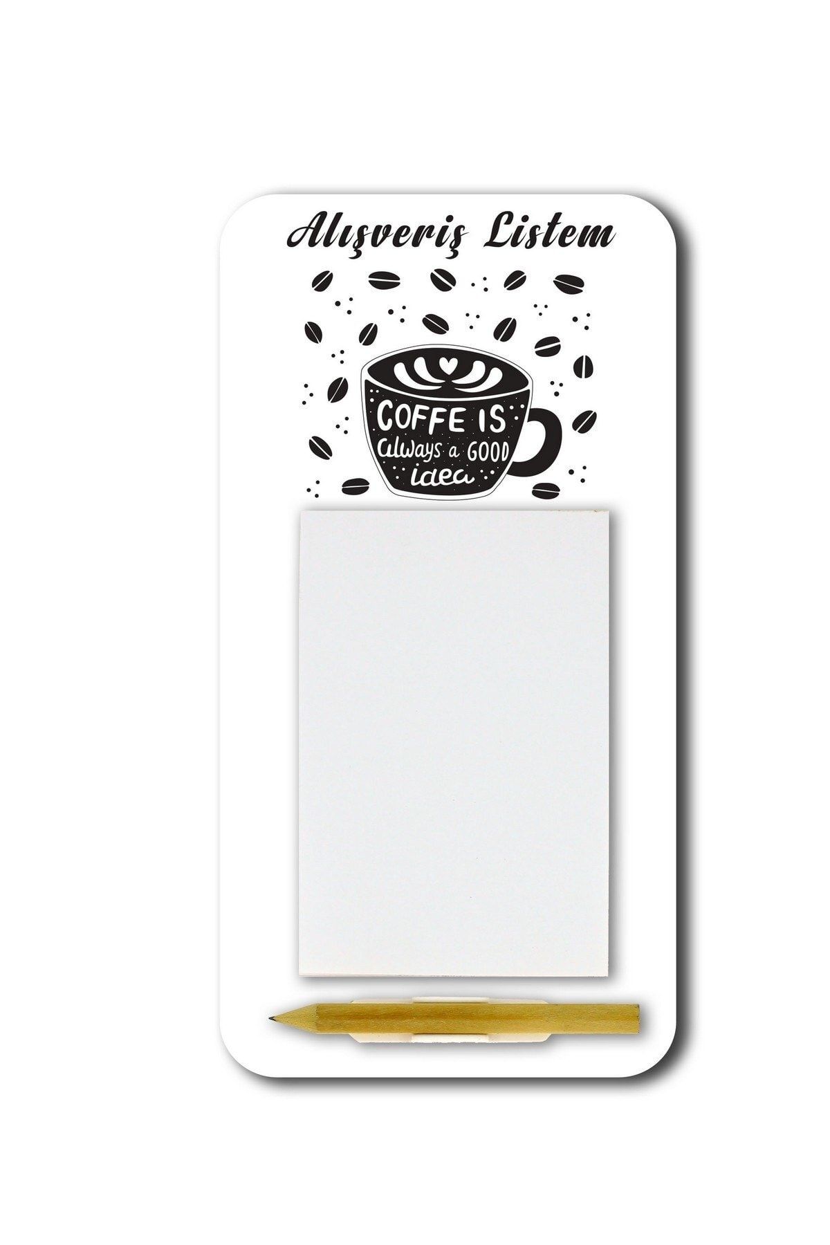 WuW Alışveriş Listem Yazılı Kahve Temalı Magnetli Kalemli Notluk Buzdolabı Magneti