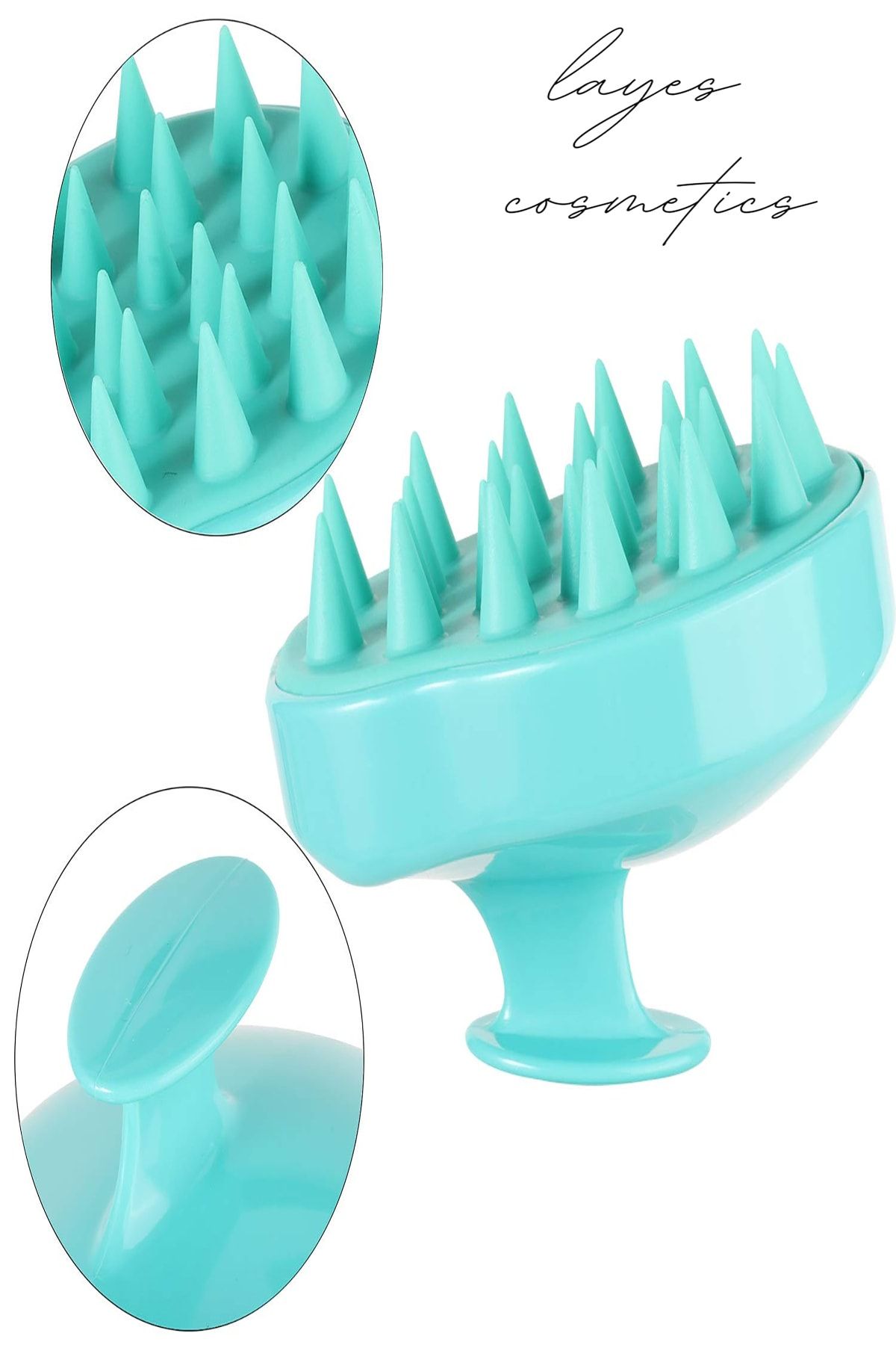 Layes Mavi Silikon Dişli Şampuan Tarağı Saç Derisine Masaj Yapan Duş Fırçası