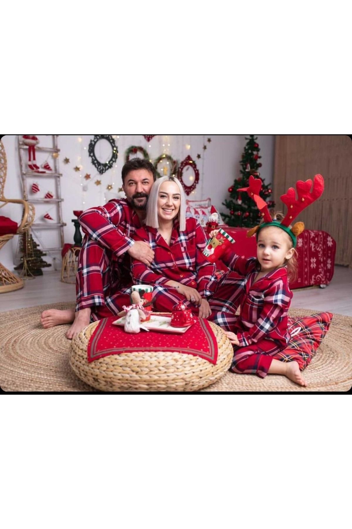 adenkidsfashion Yılbaşı Ekose Aile Anne Baba Cocuk Pijama Takımı