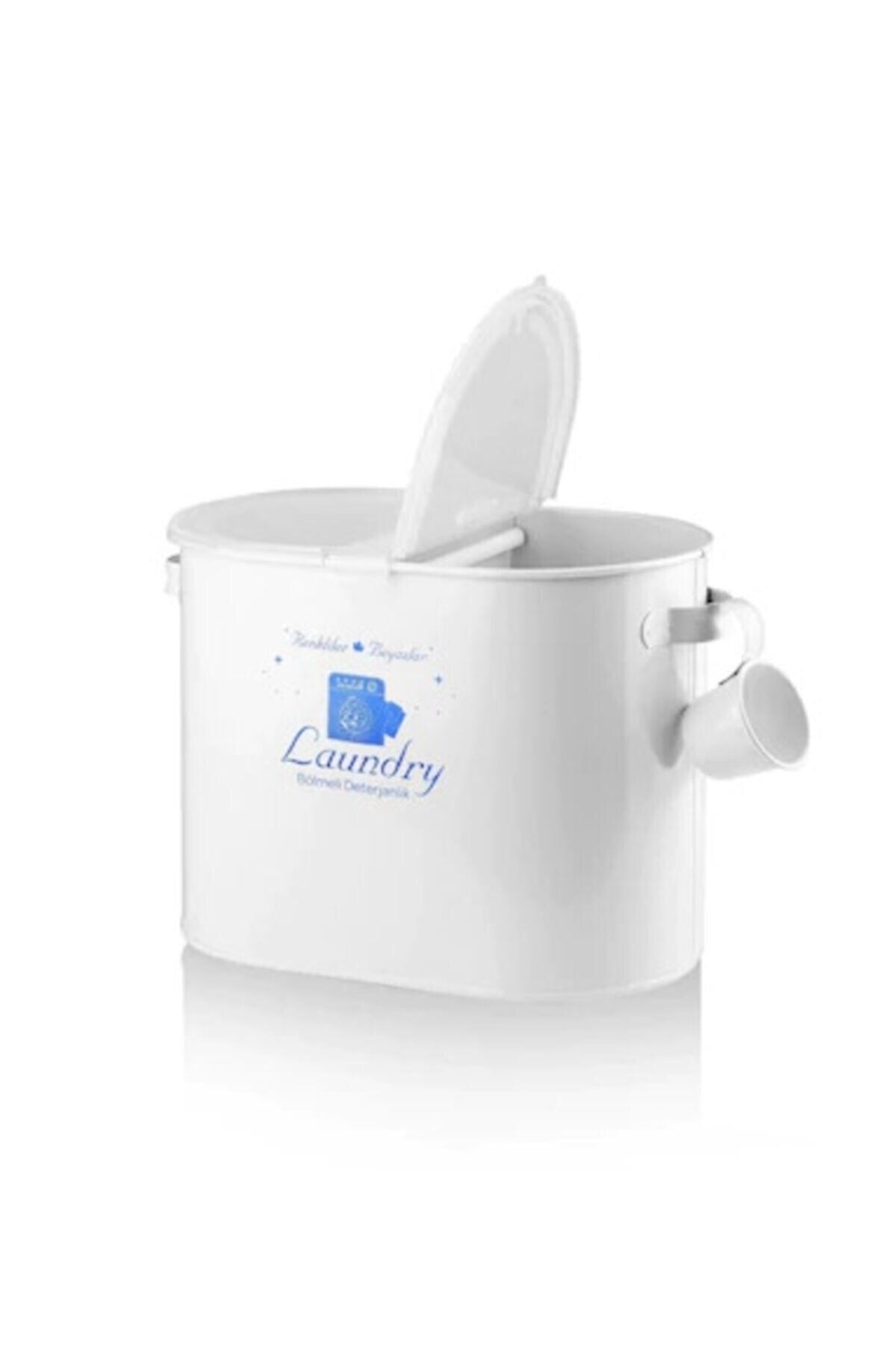 Laundry Metal Beyaz Renk 2 Bölmeli Deterjan Saklama Kutusu Deterjanlık Lr050