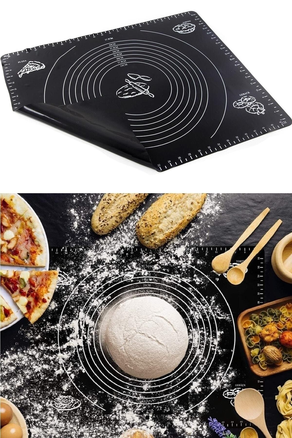 Tilbe Home Hamur Matı Açma Silikon Hamur Açma Pasta Fırın Hamur Matı Alt Açma Siyah Renkli Büyük Boy