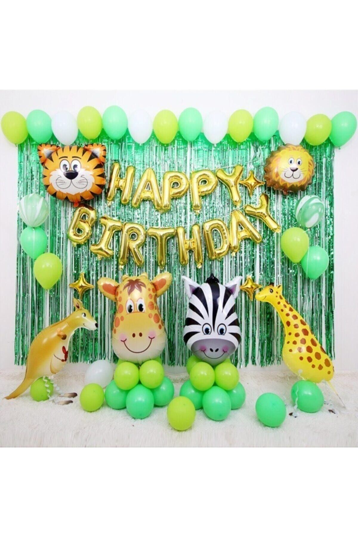 MERİ PARTİ Safari Balon Konsept Happy Bırthday Balon 4 Adet Safari Folyo Balon