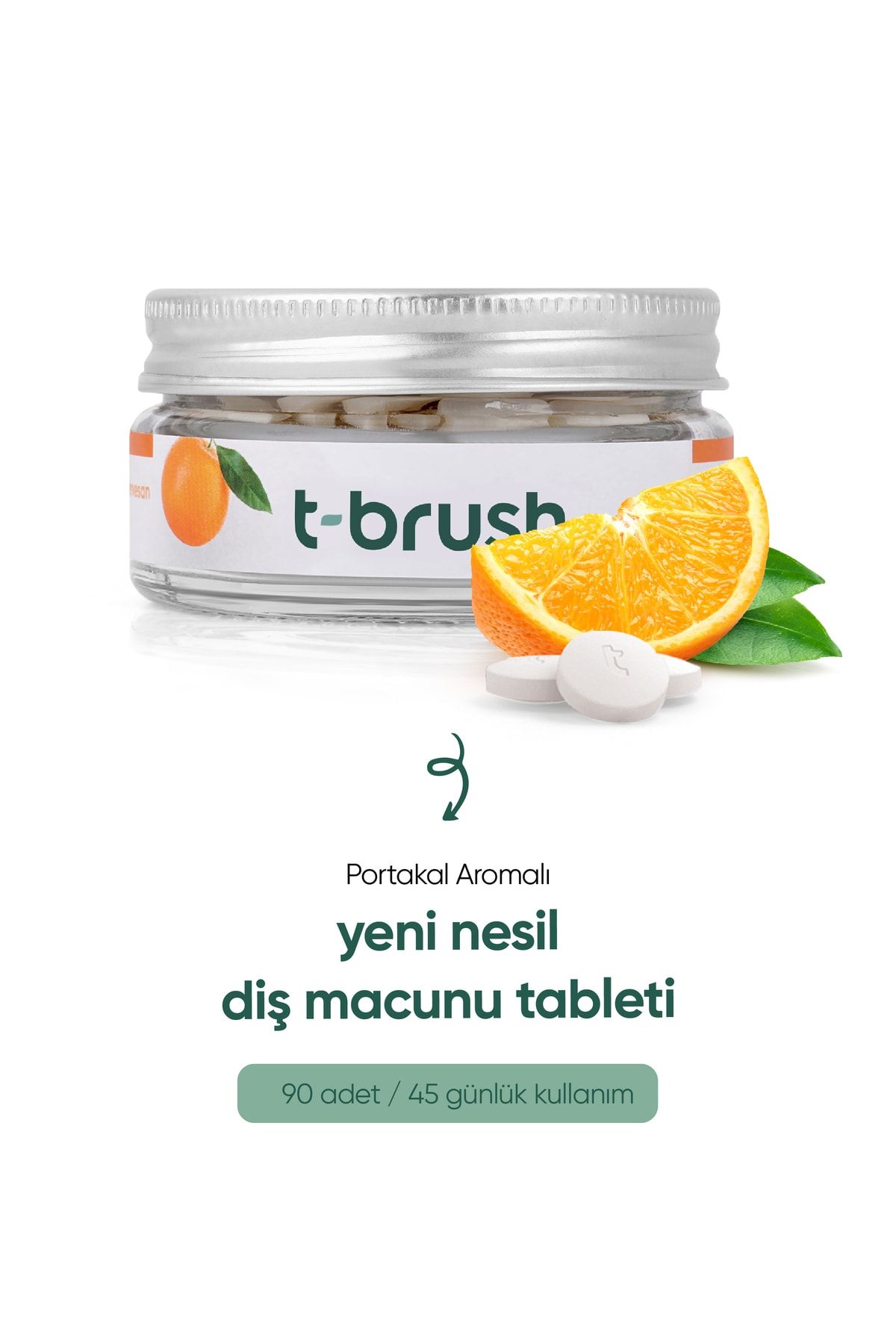 TBRUSH Portakallı Doğal Diş Macunu Tableti - Florürsüz - Glutensiz - Vegan - 90 Tablet