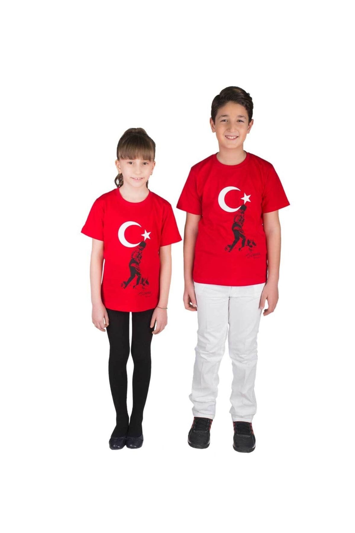 Modakids Kırmızı Kız-erkek Çocuk Bayrak Ve Atatürk Baskılı Tören & Günlük Pamuklu Tişört